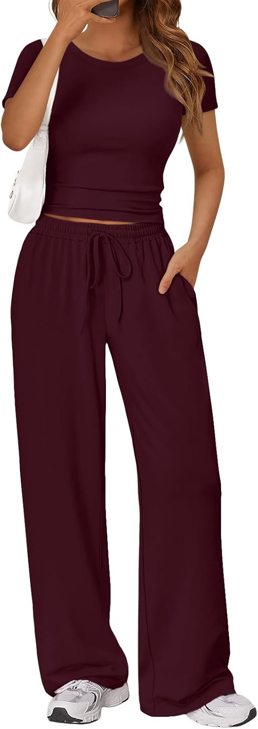 Thumbnail 6 de Trendy Queen 2 Piece Matching Summer Lounge Set: Side Ruching Top + Wide-Leg Pants