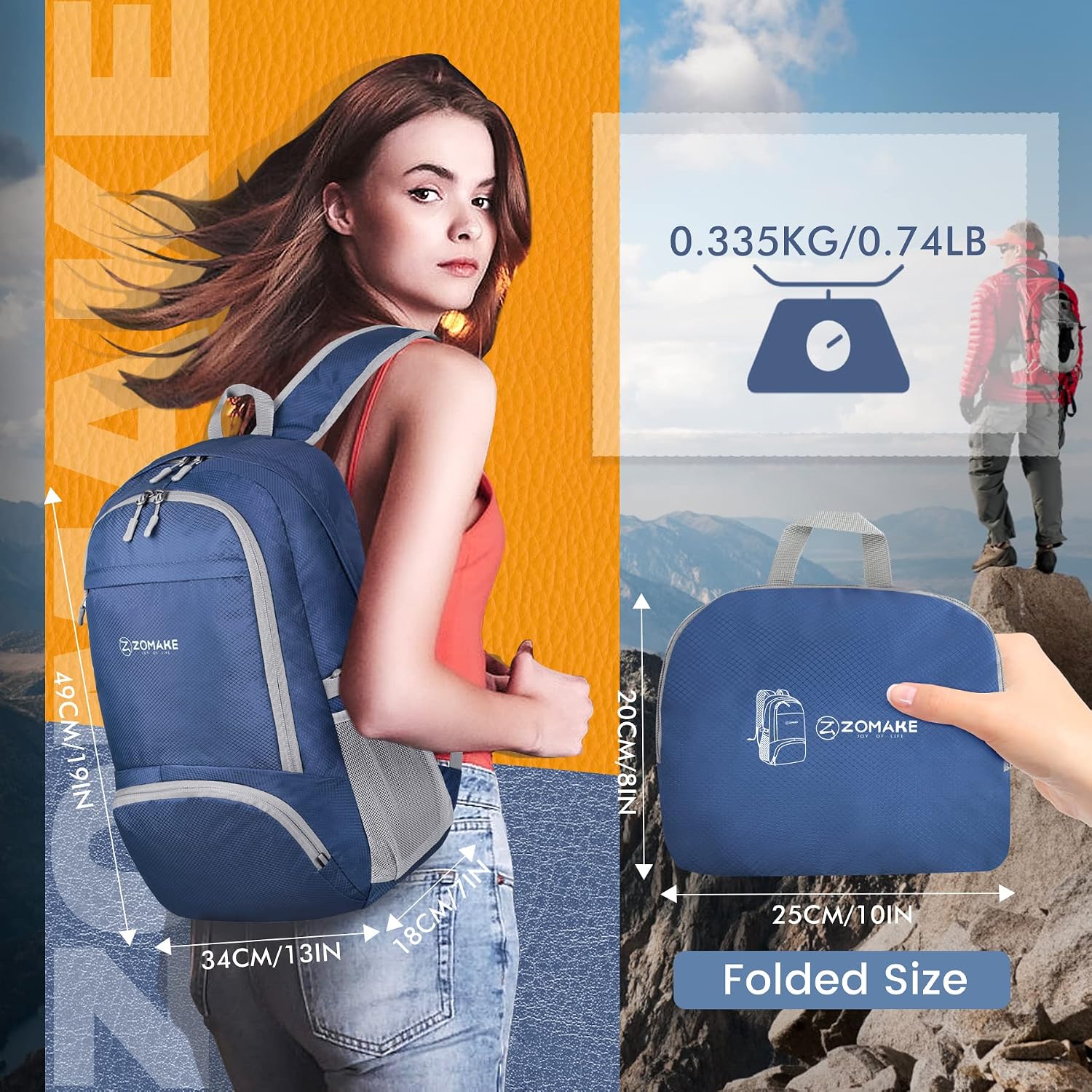 Detalle de ZOMAKE sac à dos pliable ultra léger 30L (49 × 34 × 18 cm) – petit daypack de randonnée