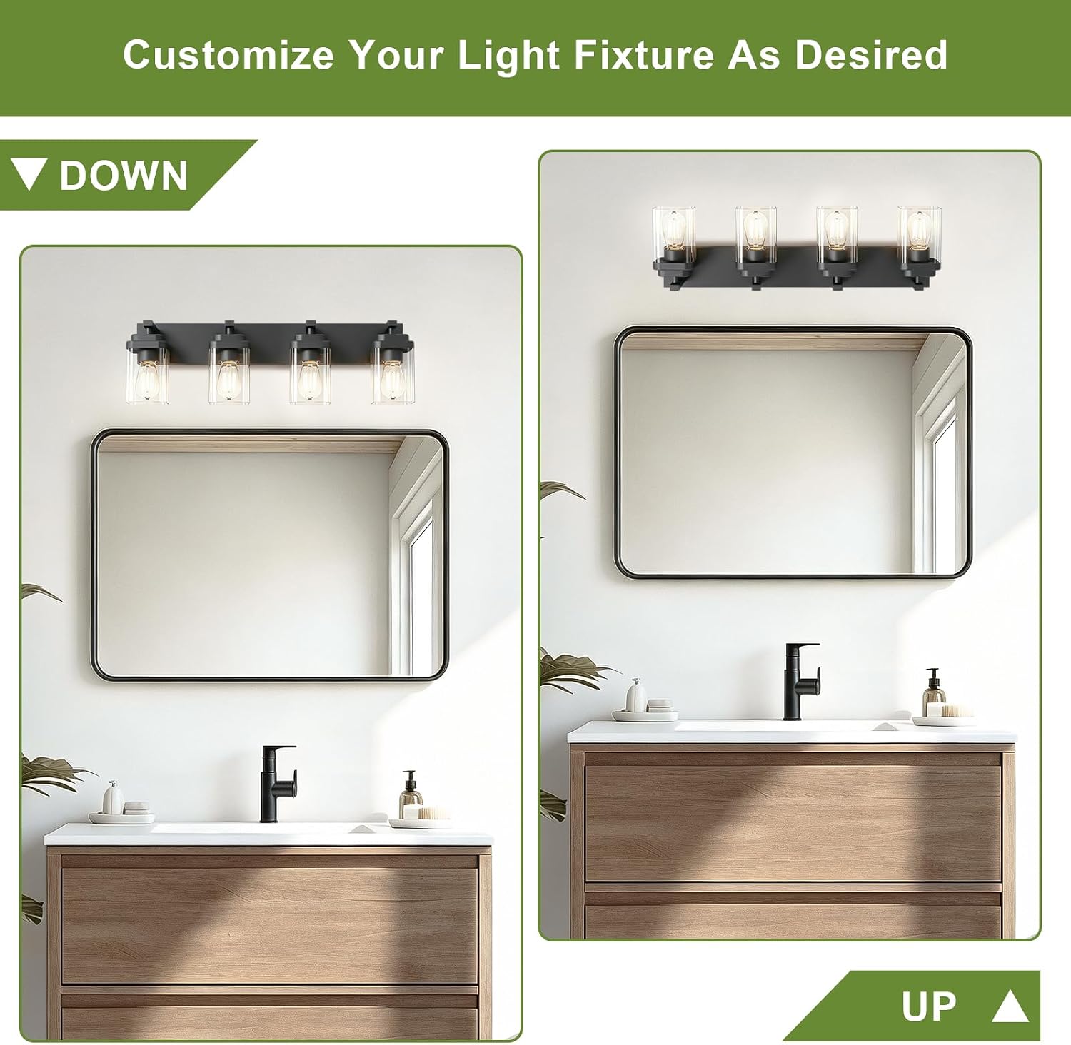 Thumbnail 5 de LKHF HL102-4T-BK 4-Light Black Vanity Fixture with Square Glass Shades