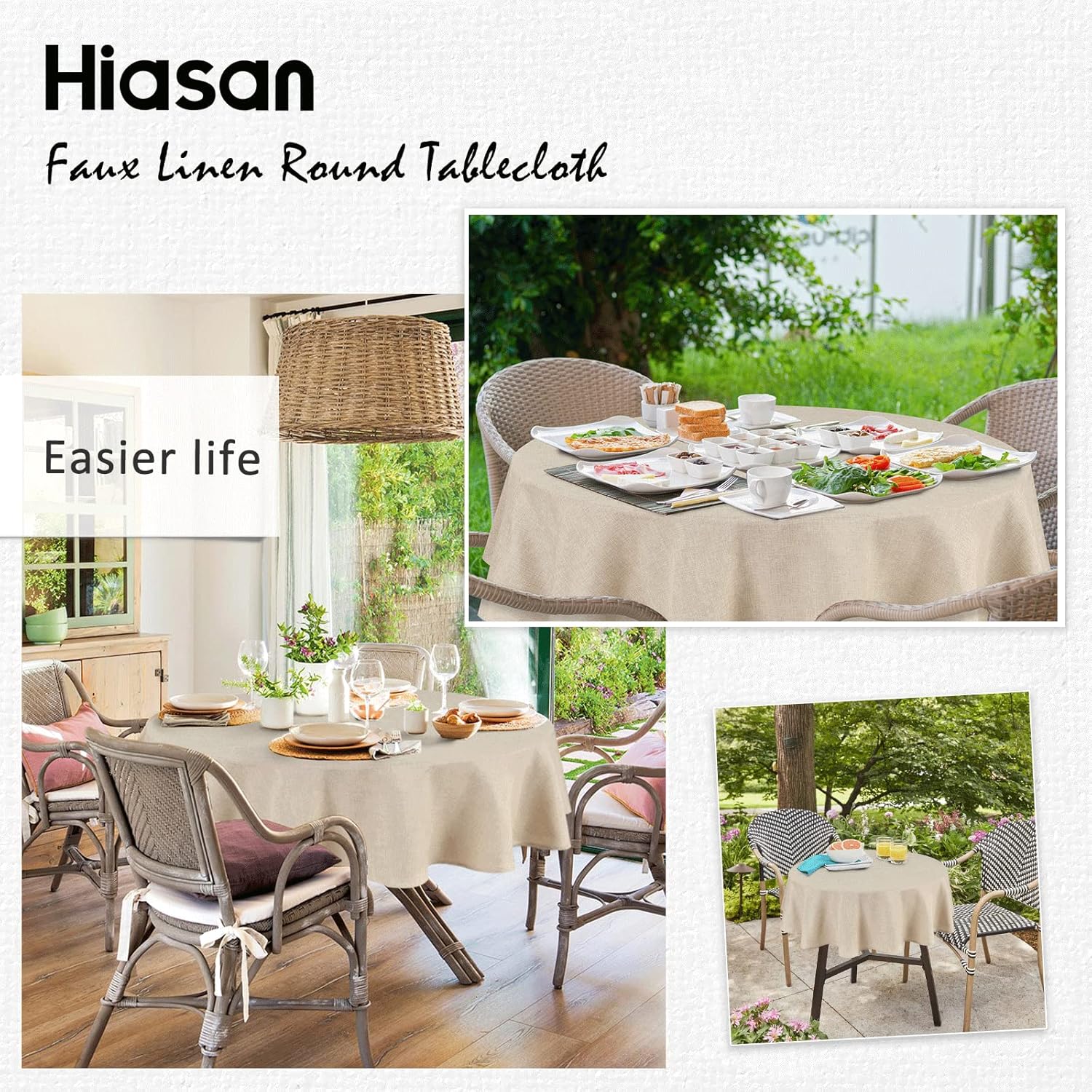 Thumbnail 4 de Hiasan Round Tablecloth 80 Inch Linen Beige