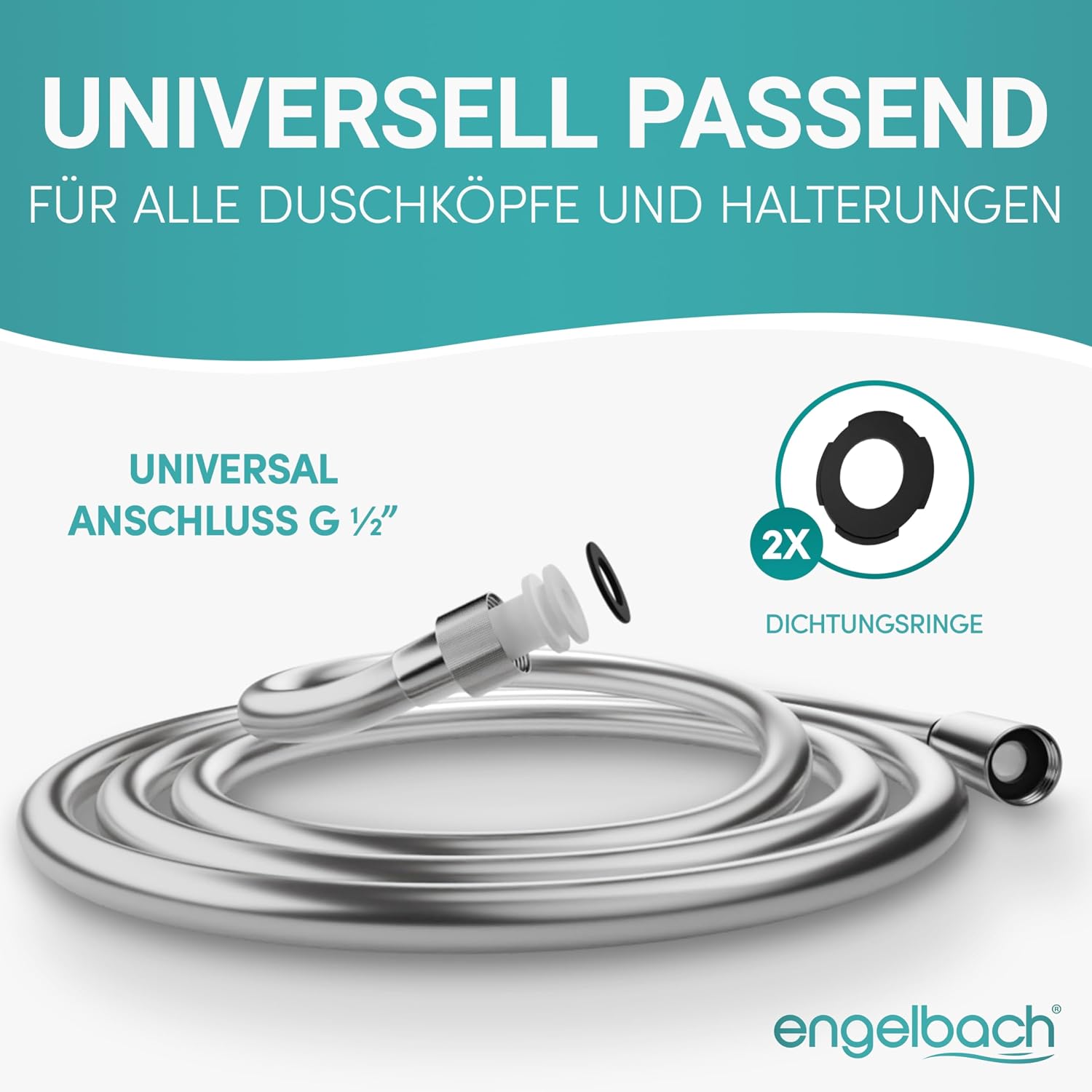 Detalle de Engelbach Duschschlauch 2 m – Kunststoff, Standard G 1/2", knickschutz, Trinkwassergeprüft, Made in Germany