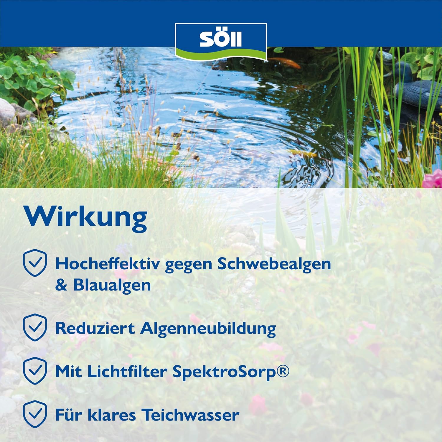 Detalle 2 de Söll AlgoSol Teichpflege gegen Algen 500 ml – effektive Algenbekämpfung mit Lichtfilter SpektroSorp