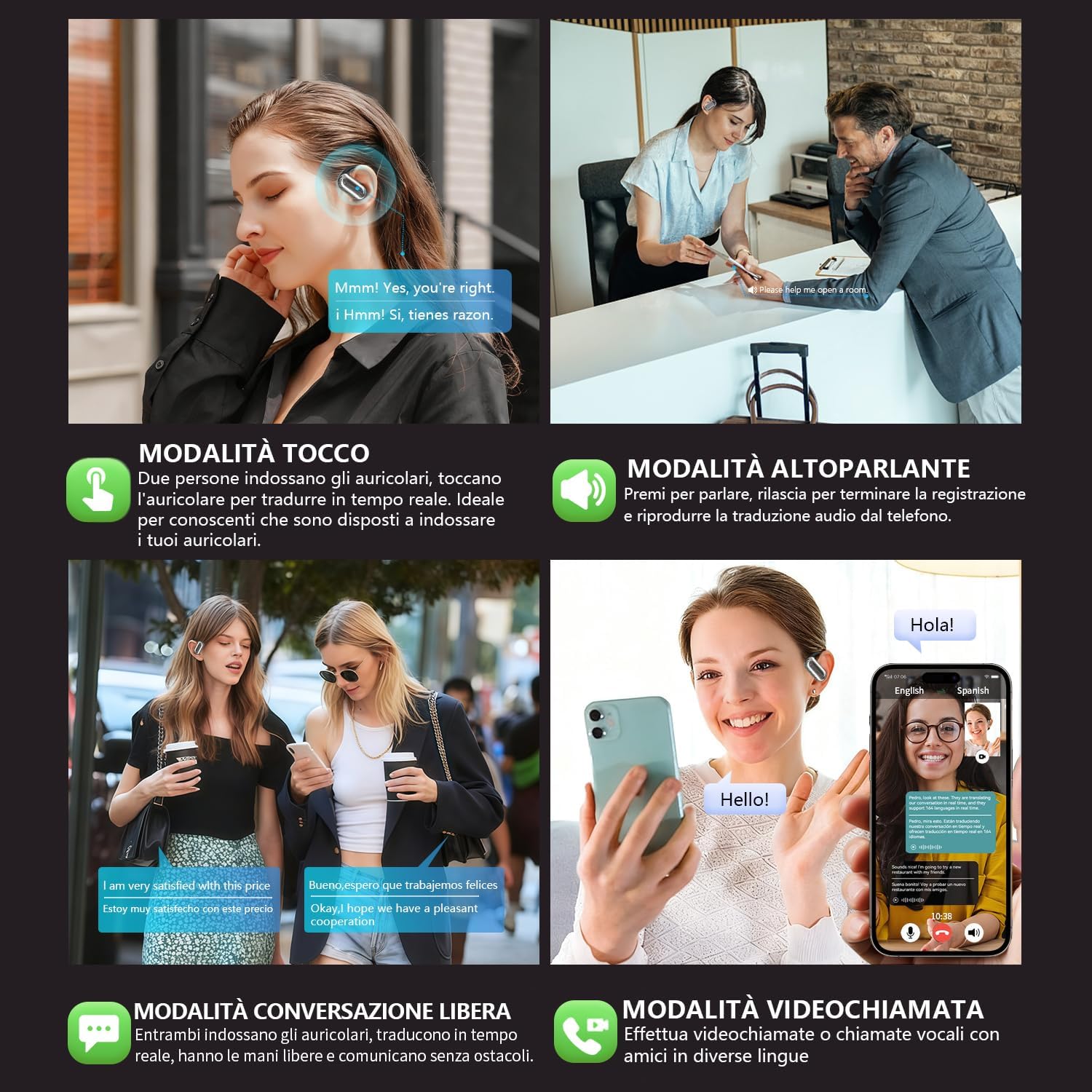 Thumbnail 3 de AI Cuffie Traduzione Simultanea 188 Lingue – 4 in 1, Bluetooth 6.1, 60h, Open-Ear