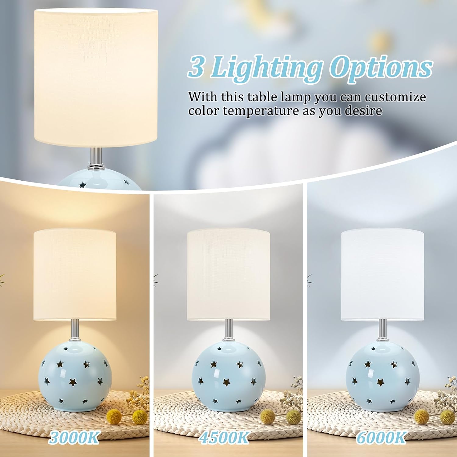 Detalle de GyroVu G-1TL-230 Blue Ceramic Table Lamp, 14-Inch, Adjustable Colour Temperature