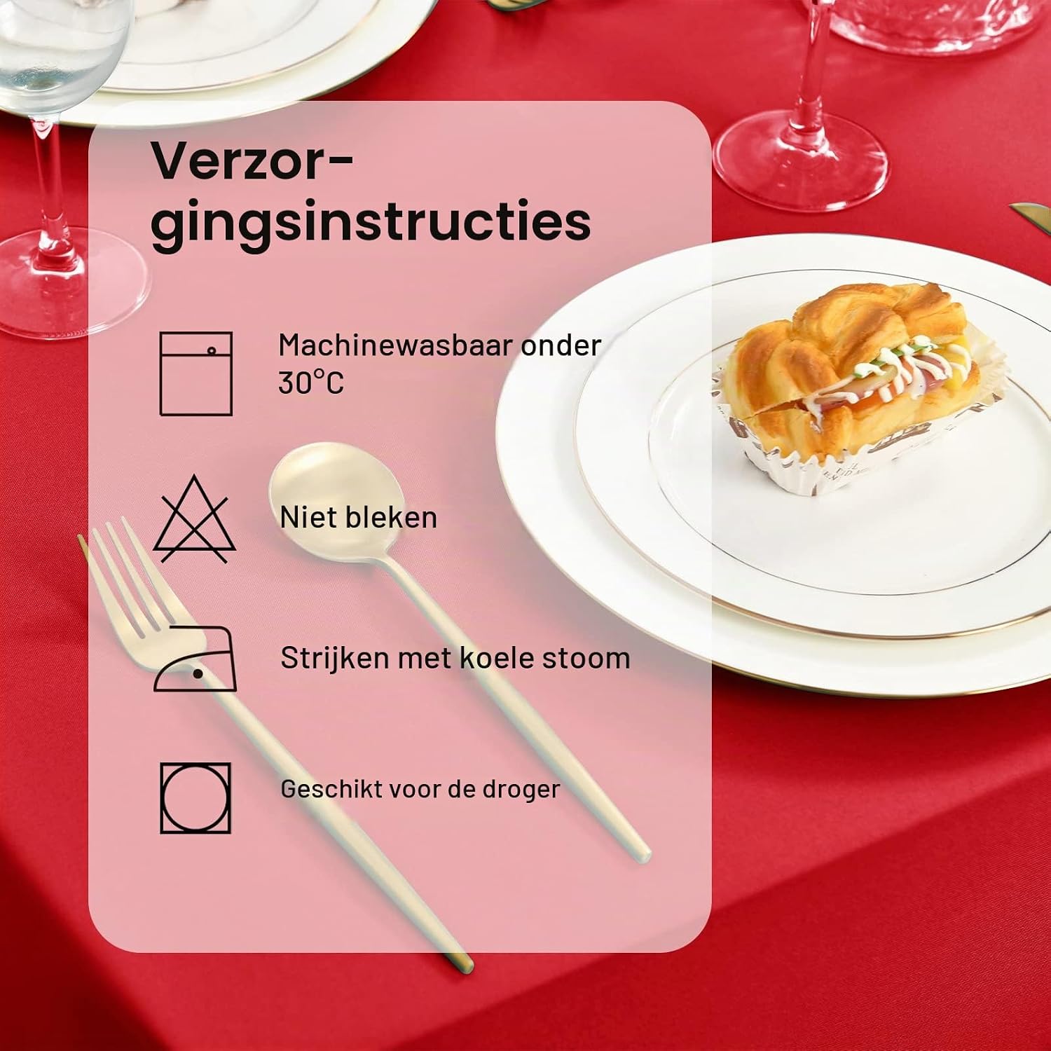 Detalle 1 de DWCN rood tafelkleed 135 x 180 cm, polyester, afwasbaar en waterafstotend