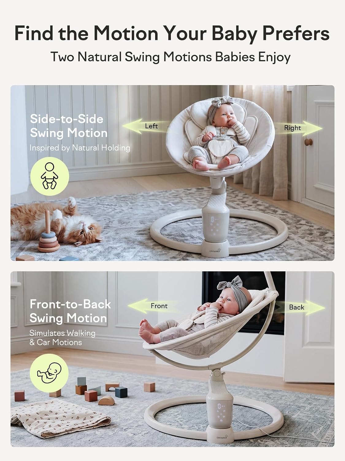 Detalle de Grownsy Baby Swing for Infants, Dual Motion, 5 Speeds & 270° Rotation
