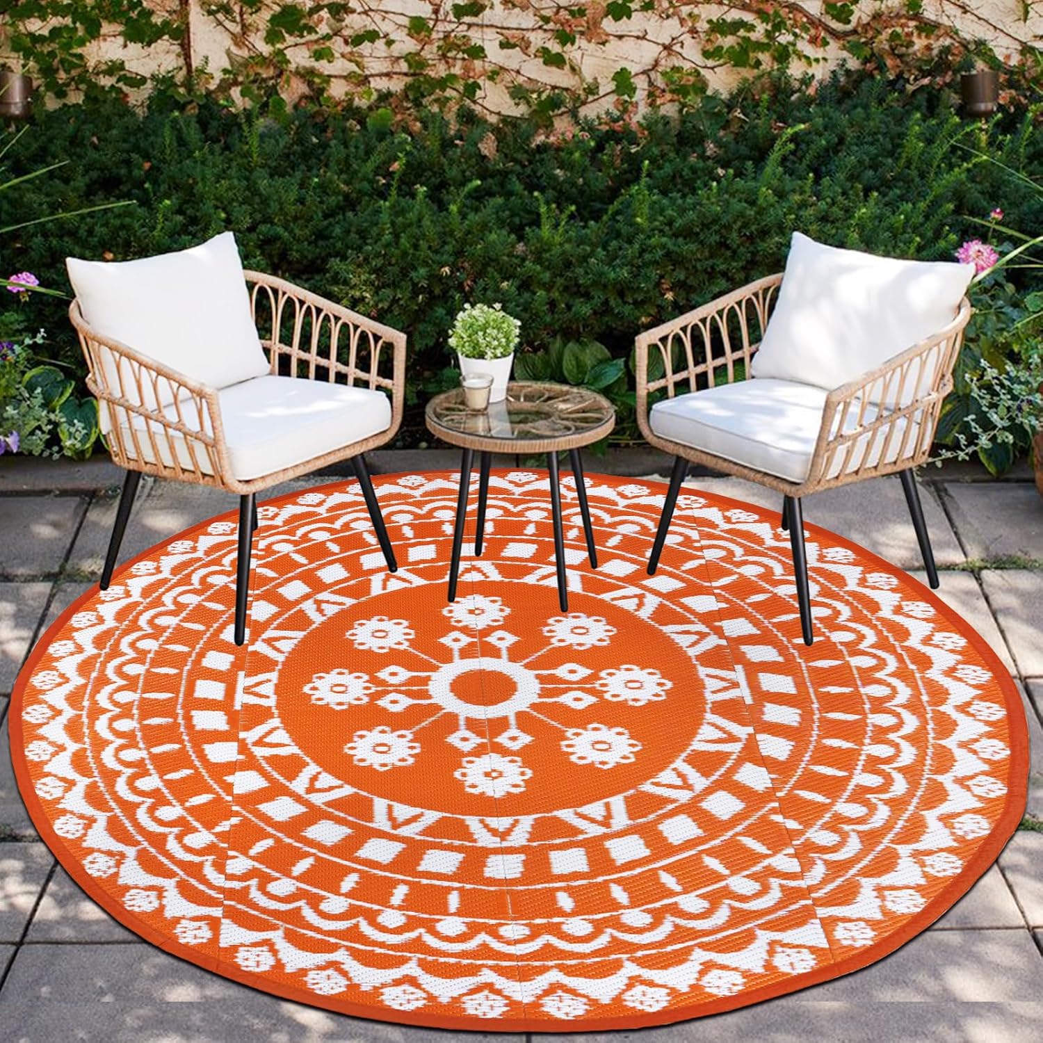 Thumbnail 6 de Capslpad 180cm Round Outdoor Patio Rug – Waterproof Reversible Plastic Straw Boho Mat