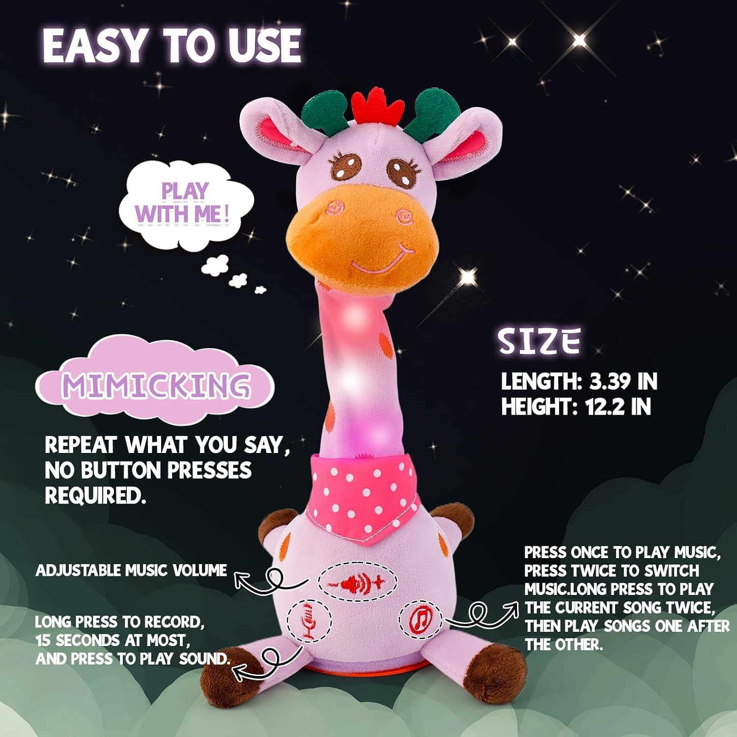 Thumbnail 5 de Singing Dancing Giraffe Toy, Purple – Volume Control, Speech Encouragement for Kids