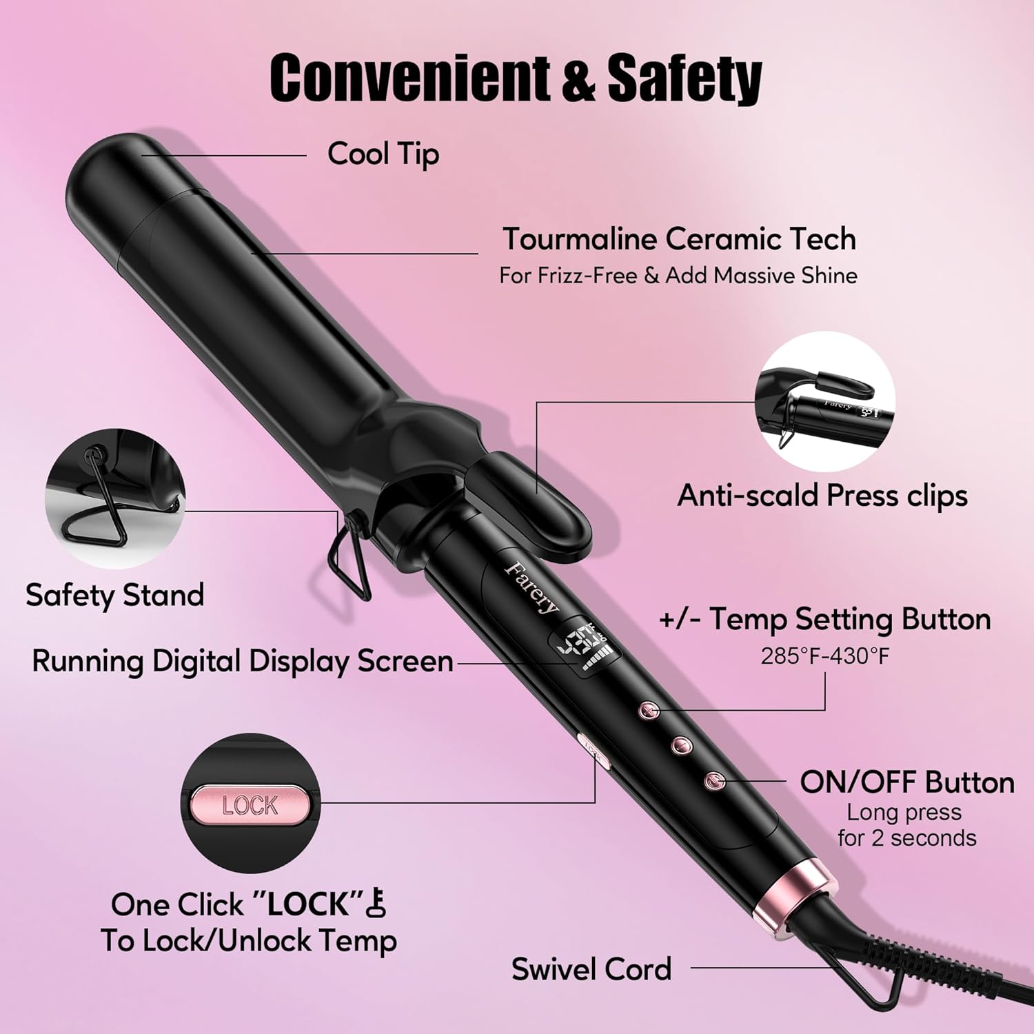 Thumbnail 6 de Farery 1.5 Inch Curling Iron for Long Hair — Lightweight Ceramic Barrel with Argan Oil & Keratin
