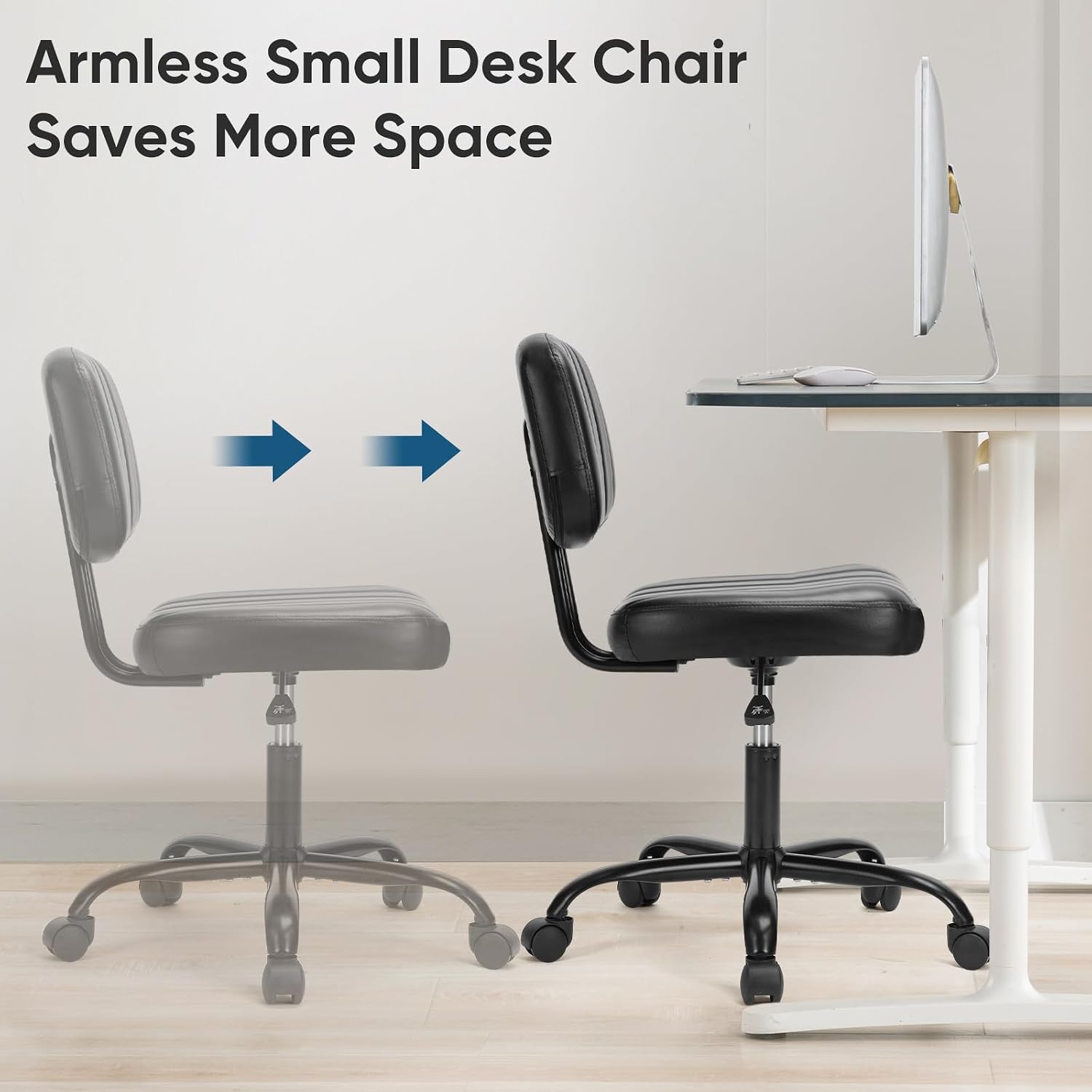 Detalle de DUMOS 2139ND722 Armless PU Leather Office Chair with Adjustable Height