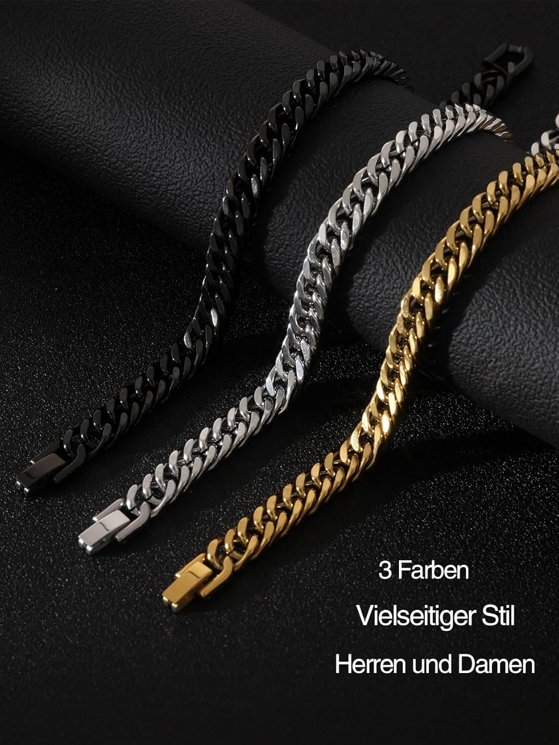 Detalle de HARJJME Herrenarmband aus Edelstahl – 8 mm Breite, 19/21/23 cm, wasserfest, nickel-frei, Sicherheitsverschluss