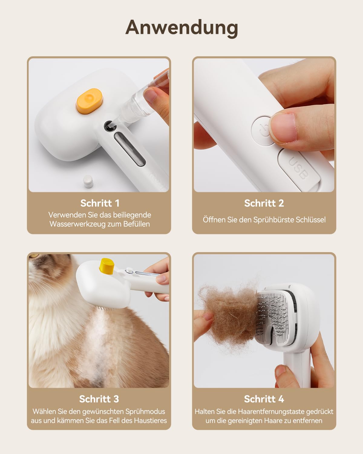 Thumbnail 4 de ROJECO Katzenbürste mit Dampf – 3-in-1 Steamy Brush gegen Unterfell, Verfilzungen & lose Haare