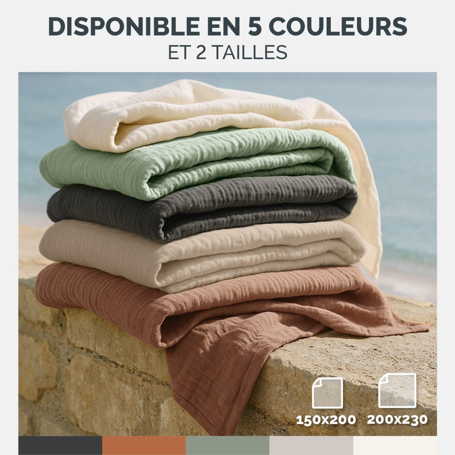 Thumbnail 6 de Blumtal plaid lit 150x200 en mousseline 6 couches (vert été) – couvre-lit & couvre-canapé léger en coton