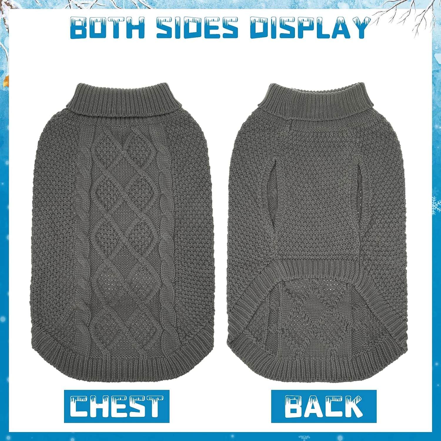 Detalle de Mihachi Turtleneck Dog Sweater, Medium Acrylic Cable Knit with Leash Hole