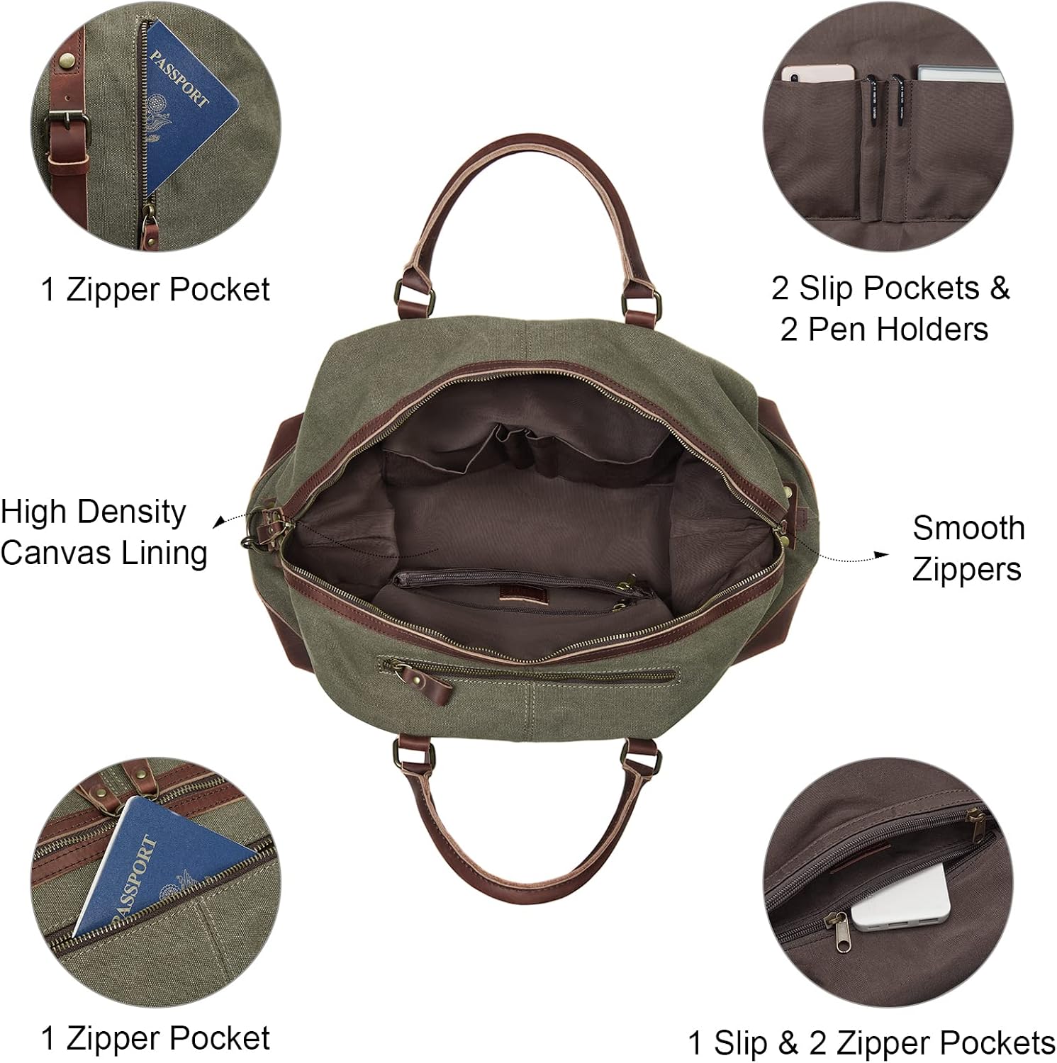 Thumbnail 4 de S-ZONE Reisetasche 60L Vintage Canvas Crazy Horse Leder-Trim Weekender (Unisex)