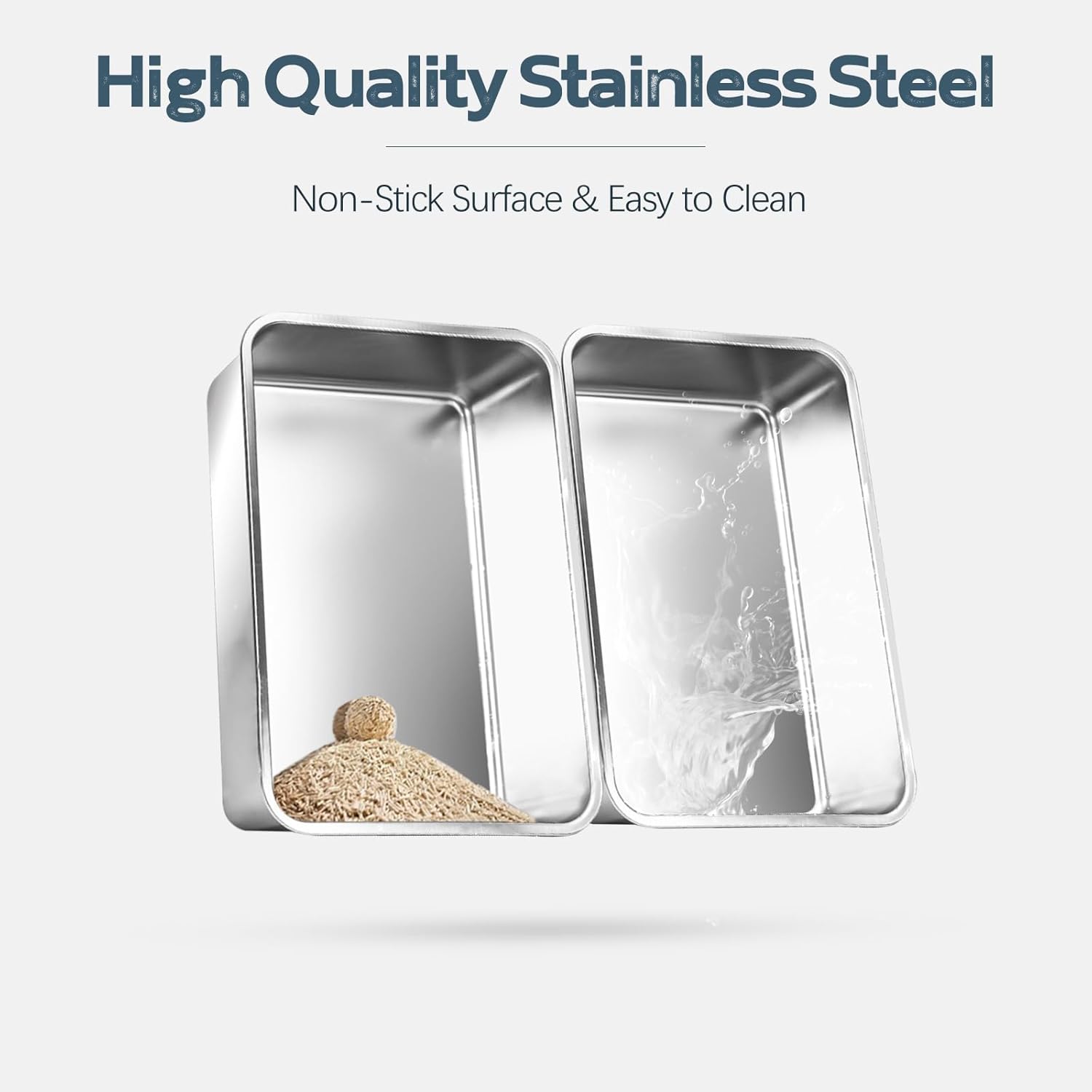 Thumbnail 2 de Bartuke 2er-Set Edelstahl Katzenklo XL mit hohen Wänden und Schaufel (hellgrau)