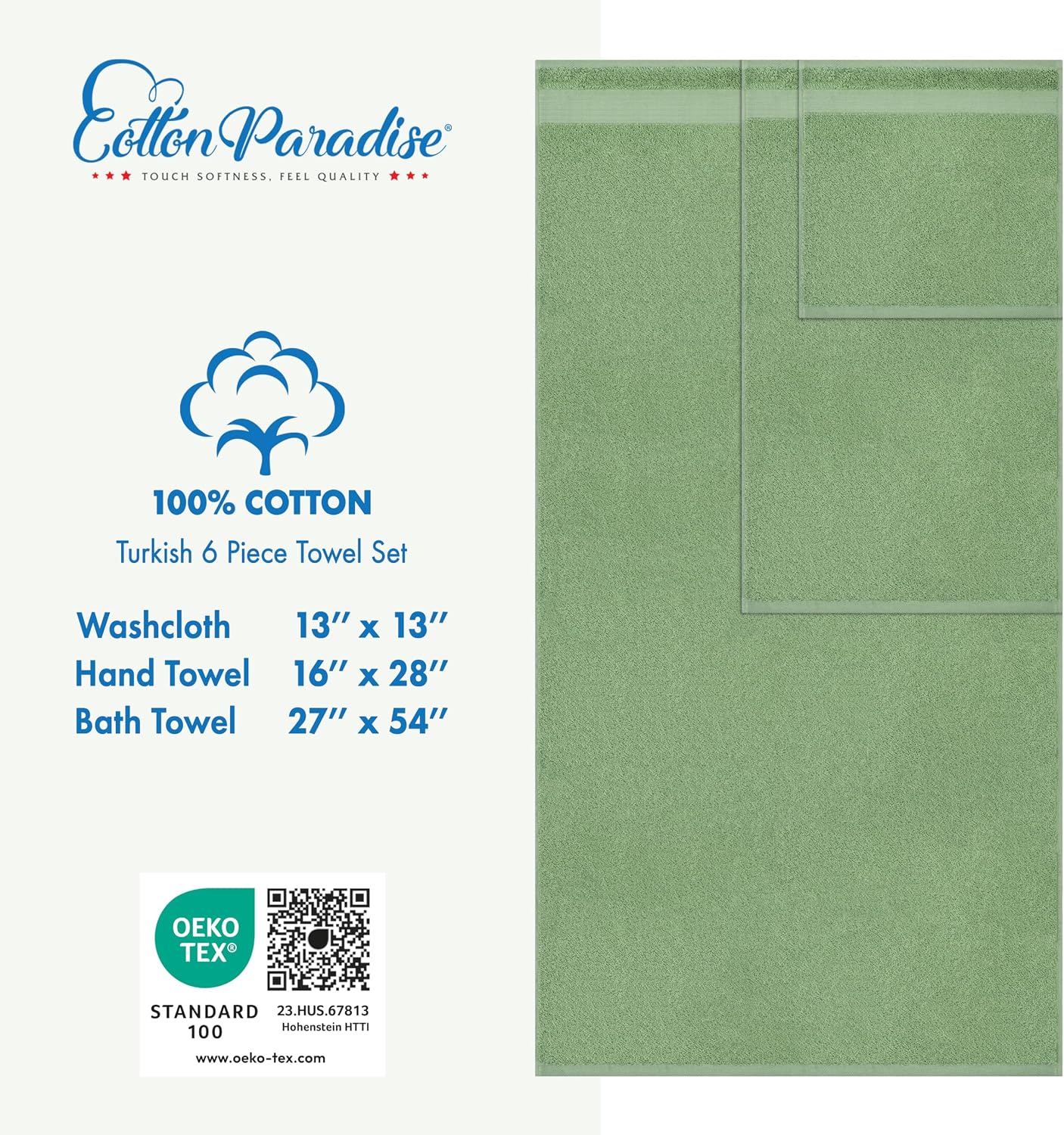 Detalle 2 de Cotton Paradise 6 Piece Towel Set 600 GSM