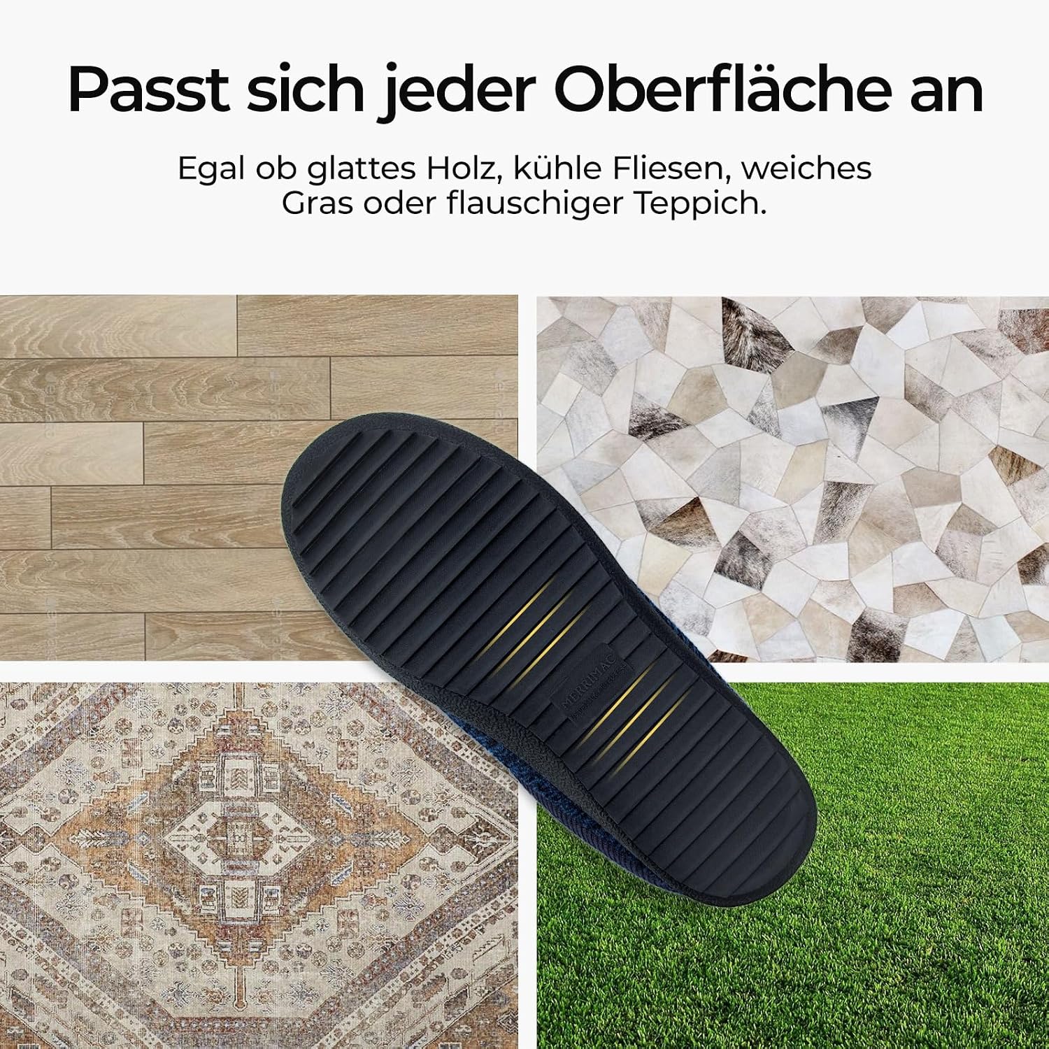 Detalle de MERRIMAC Herren Slip-on Hausschuhe mit Memory-Schaum und rutschfester TPR-Sohle