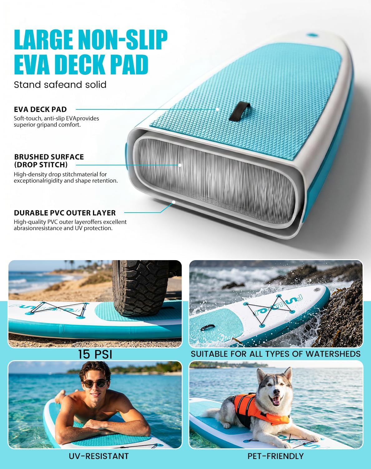 Detalle de FunWater 10'6" Inflatable Stand Up Paddle Board (Ultra-Light) with Non-Slip Deck & Paddleboard Accessories