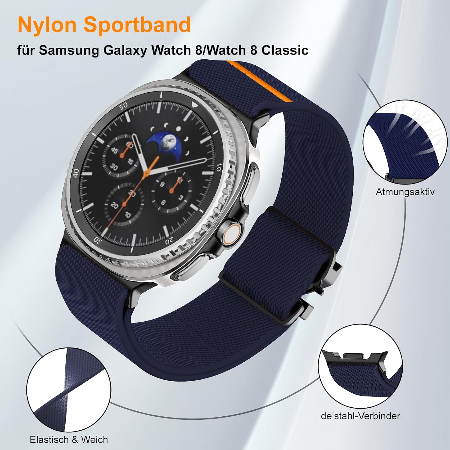 Thumbnail 3 de Hexasider Stretchy Nylon Strap for Samsung Galaxy Watch 8 / Watch 8 Classic (40mm/44mm/46mm) with Parachute-Style Buckle