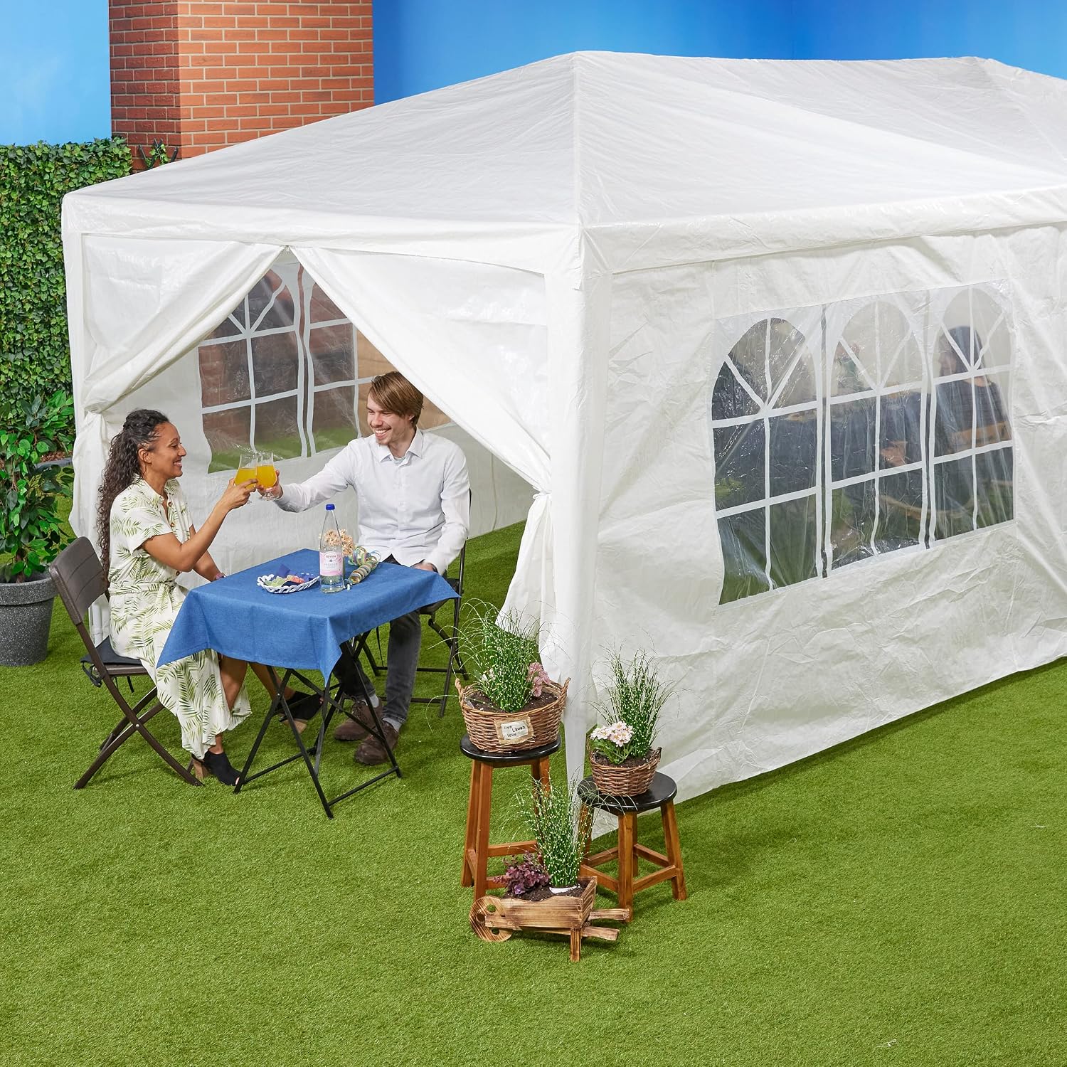 Detalle 2 de Relaxdays 10046032 Gazebo Side Panels, 6-Piece Waterproof White Set
