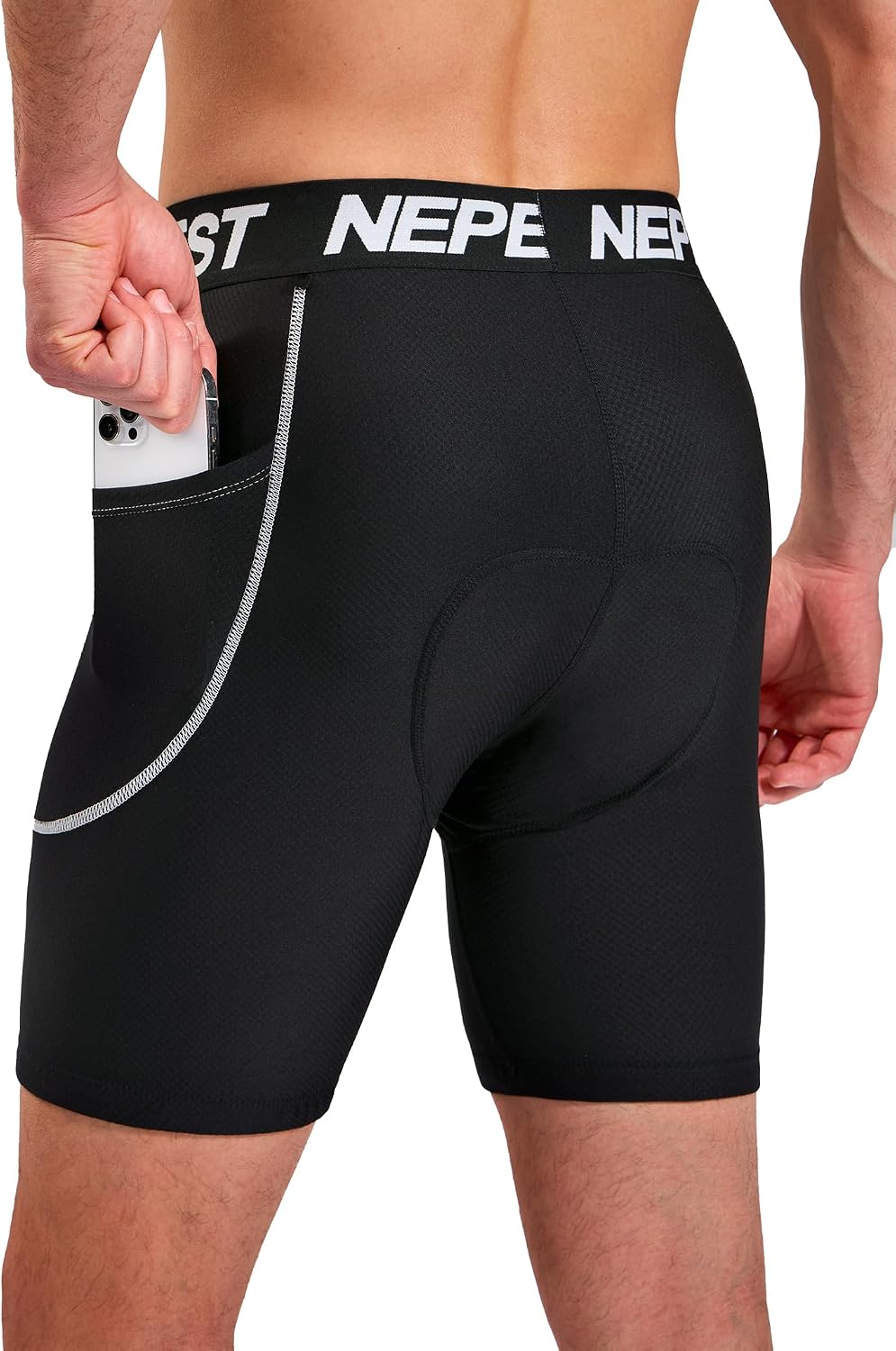 Detalle de Nepest Fahrradhose Herren 4D Gepolstert – atmungsaktiv, anti‑Rutsch Bündchen, Breiter Bund