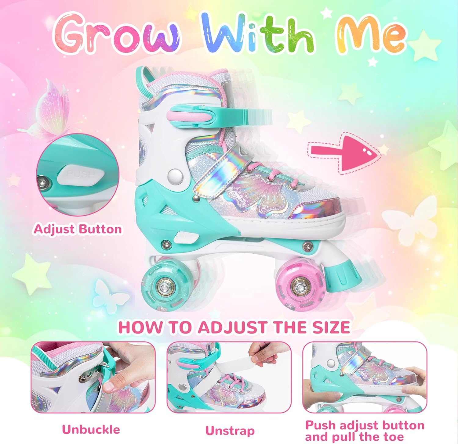 Detalle 2 de Nattork Kids Roller Skates, Adjustable to 4 Sizes