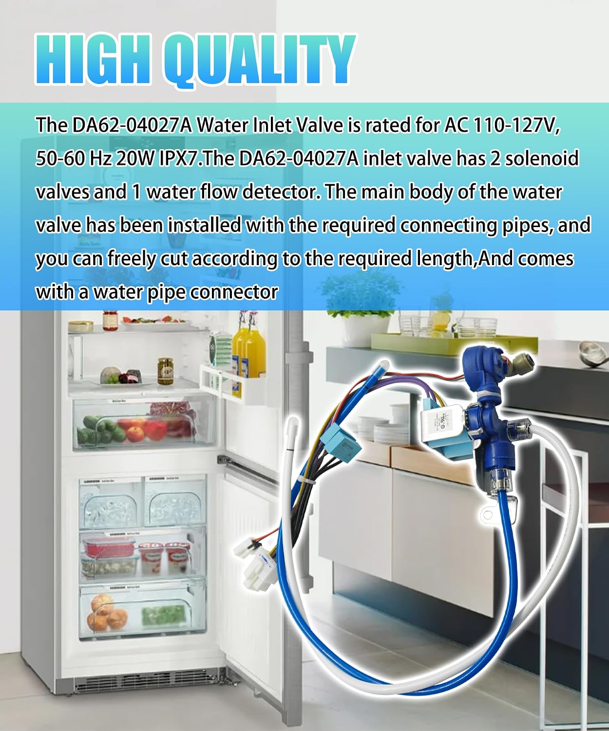 Detalle de kakeken DA62-04027A 2-Way Refrigerator Water Inlet Valve with Adjustable Tubes