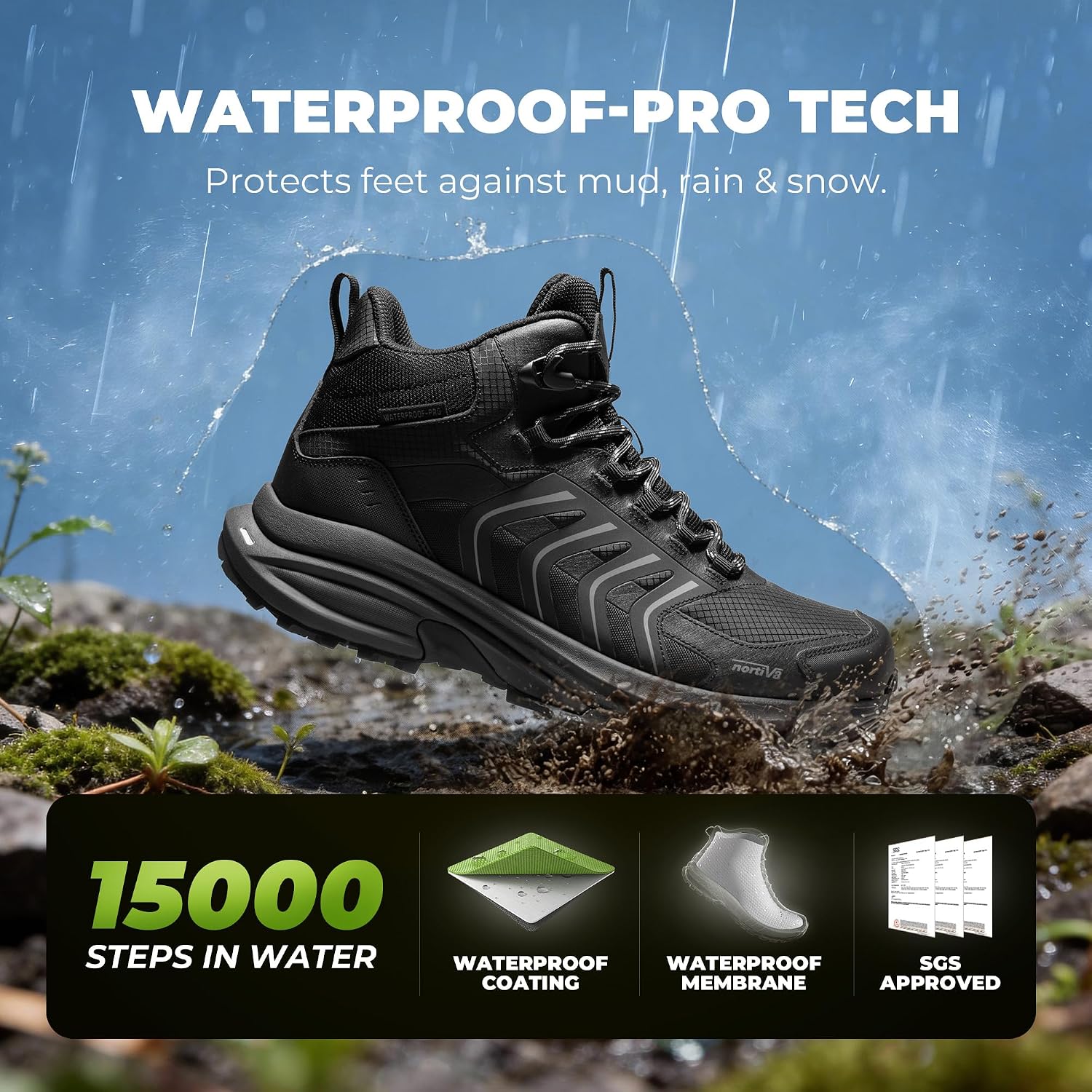 Thumbnail 6 de NORTIV 8 Men’s Waterproof PRO Hiking Boots (Armadillo FieldLite) — Lightweight, grippy outdoor trekking shoes