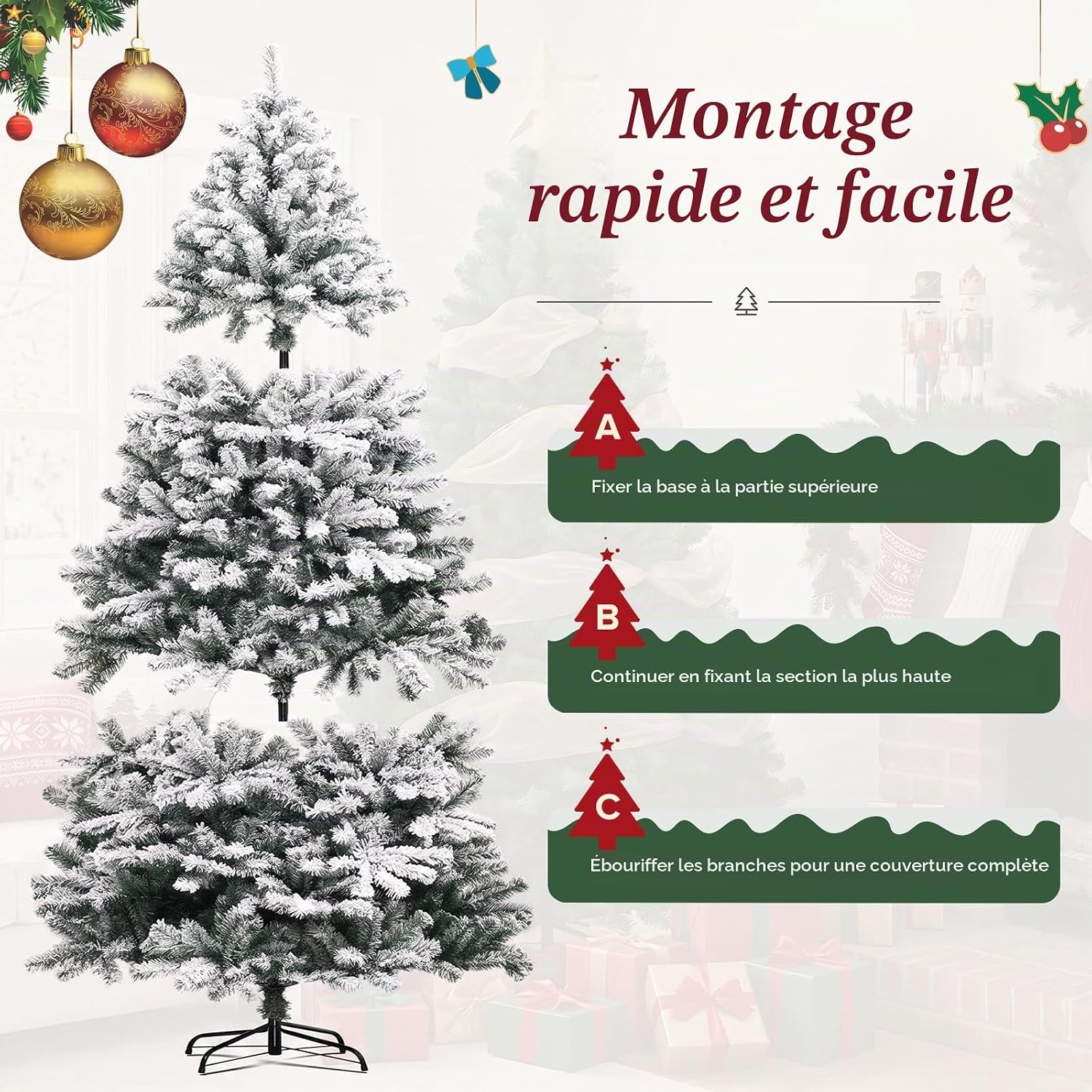 Detalle 2 de GTPLAYER CT06 kunstkerstboom 195 cm met metalen voet en decoratieve strikken