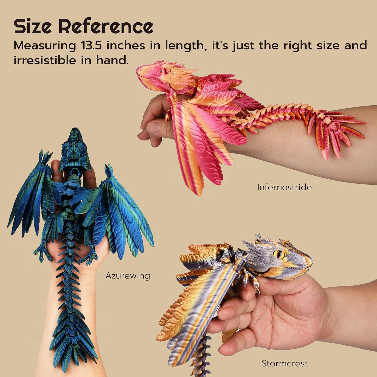 Thumbnail 2 de Guwewu Feathered Wyvern Azurewing 3D Printed Articulated Fidget Dragon