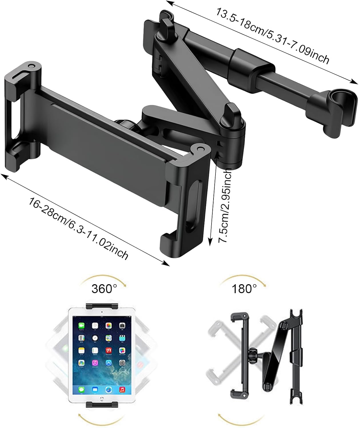 Thumbnail 6 de Marjoramy Car Headrest Tablet Holder with 360° Swivel Mount (Universal 4.7–12.9" tablet size)