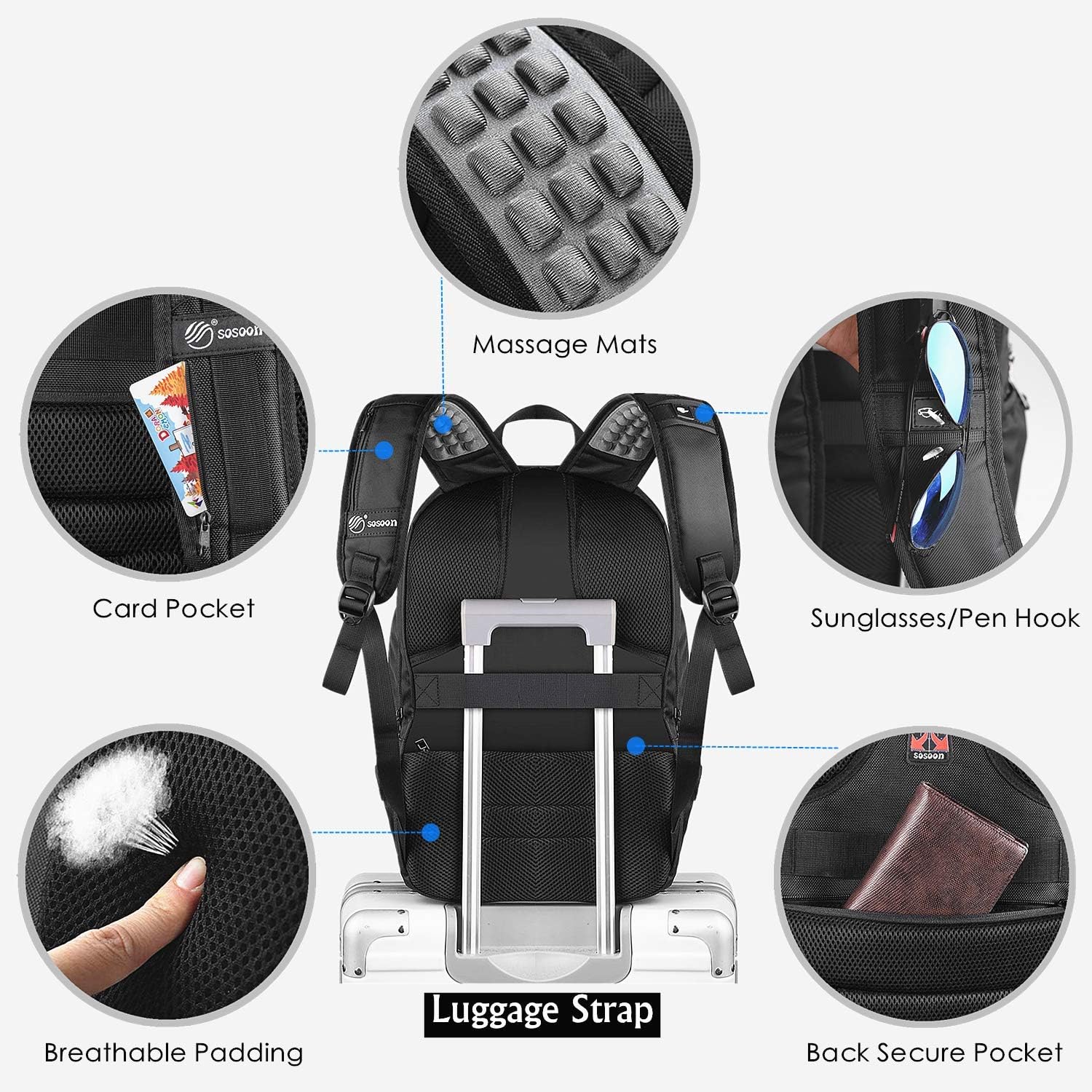 Thumbnail 3 de Sosoon Laptop Backpack: Anti-Theft 30L Travel & Work Rucksack with USB Charge Port
