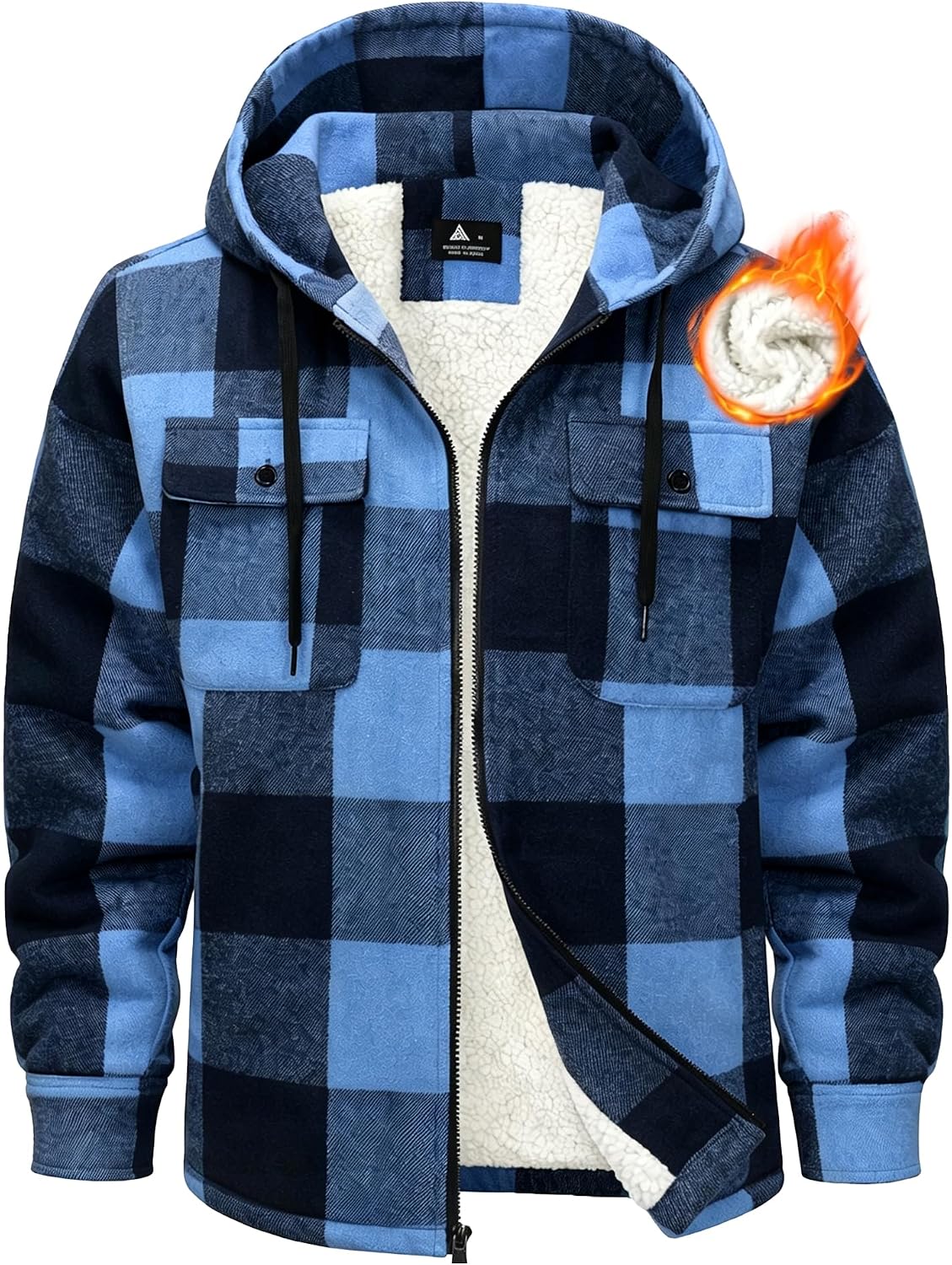 Detalle de Ceoutdoor Men's Plaid Fleece Sherpa Jacket with Hood, Zip Front and 4 Pockets