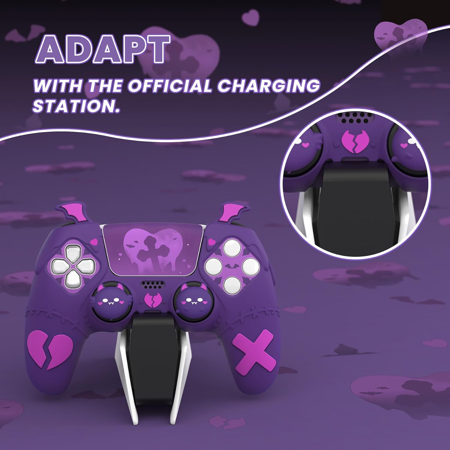 Thumbnail 2 de playvital PlayVital Gothic Imp Series silicone case for PS5 controller in Purple