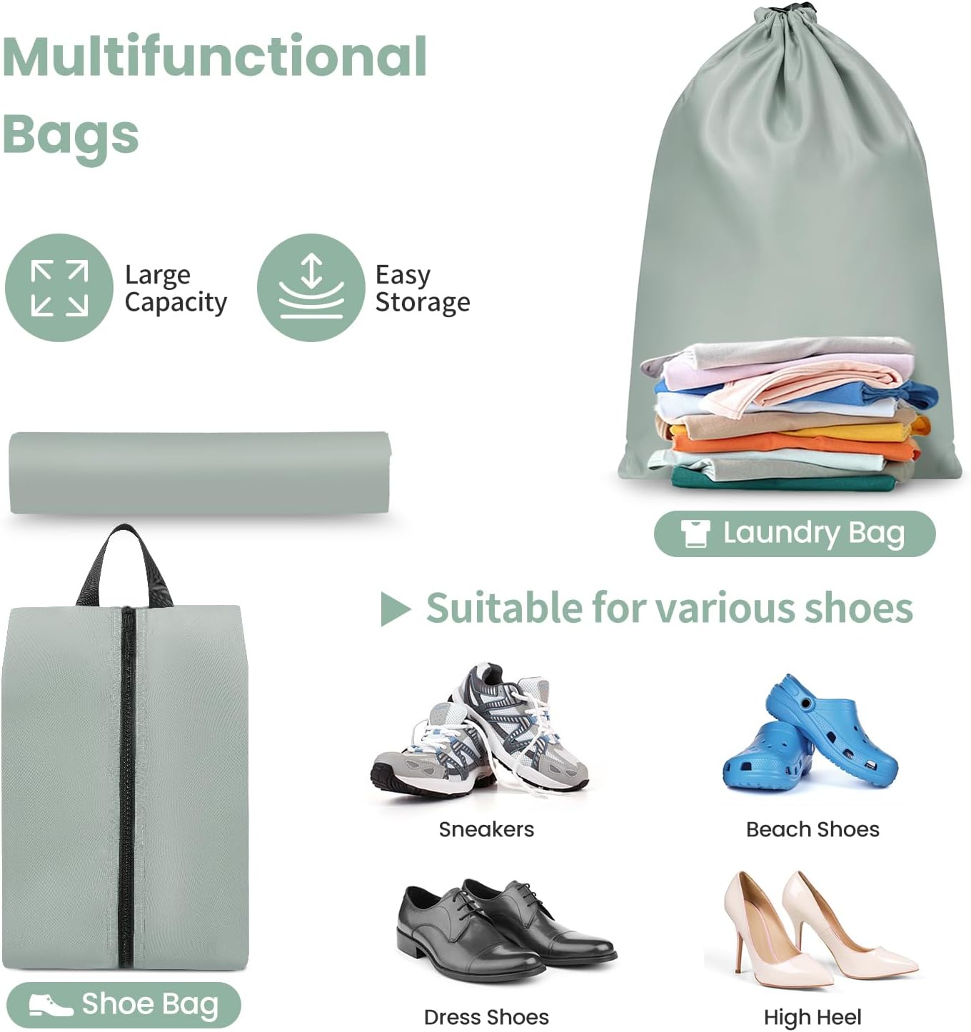 Detalle de Prezon 8-Piece Packing Cubes Set for Suitcase — Lightweight Green