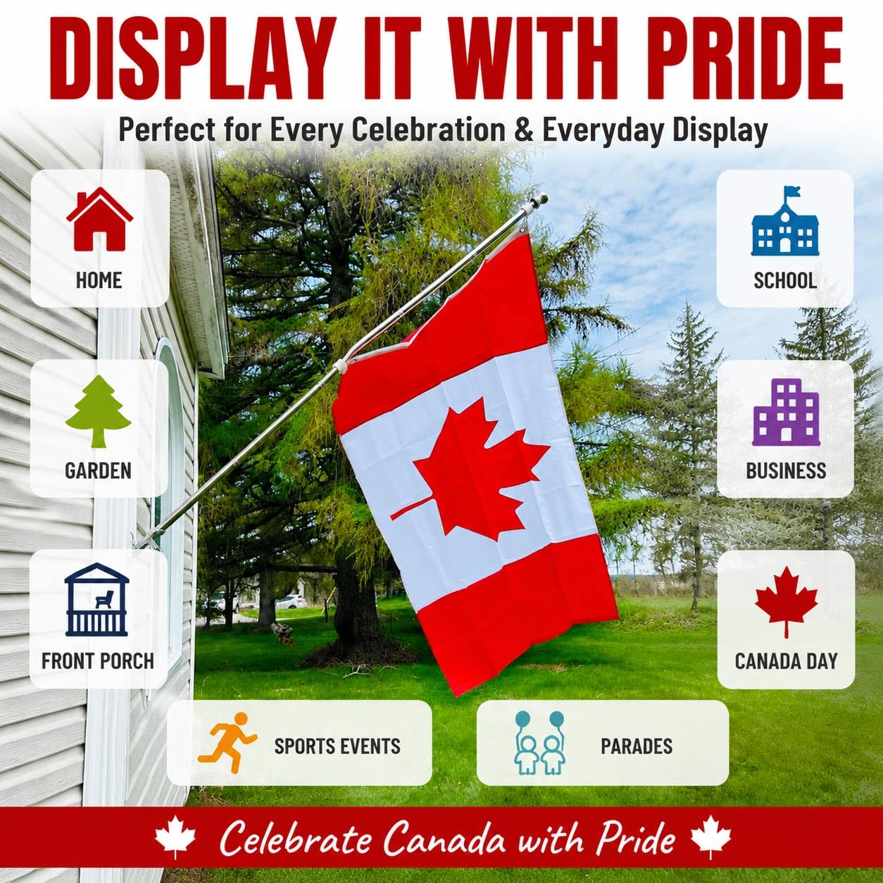 Detalle 2 de Aquaivis 3×5 Canadian Flag, 220D Oxford Nylon with Embroidered Maple Leaf