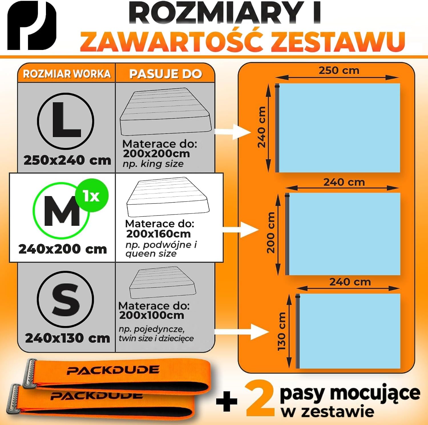 Detalle de PACKDUDE PD-VB-BE-P2 – worek próżniowy na materac 240 × 200 cm, do 33 cm