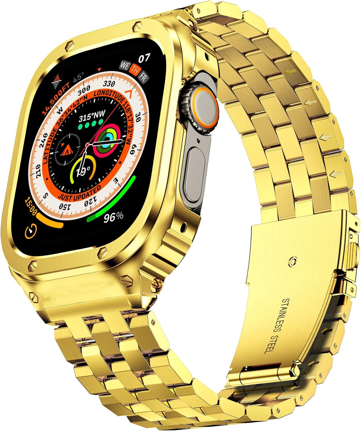 Detalle de SUPLINK Stainless Steel Case with Strap for Apple Watch Ultra 3/2/1 & SE 3/2/1 & Series 11–1, 49mm–38mm
