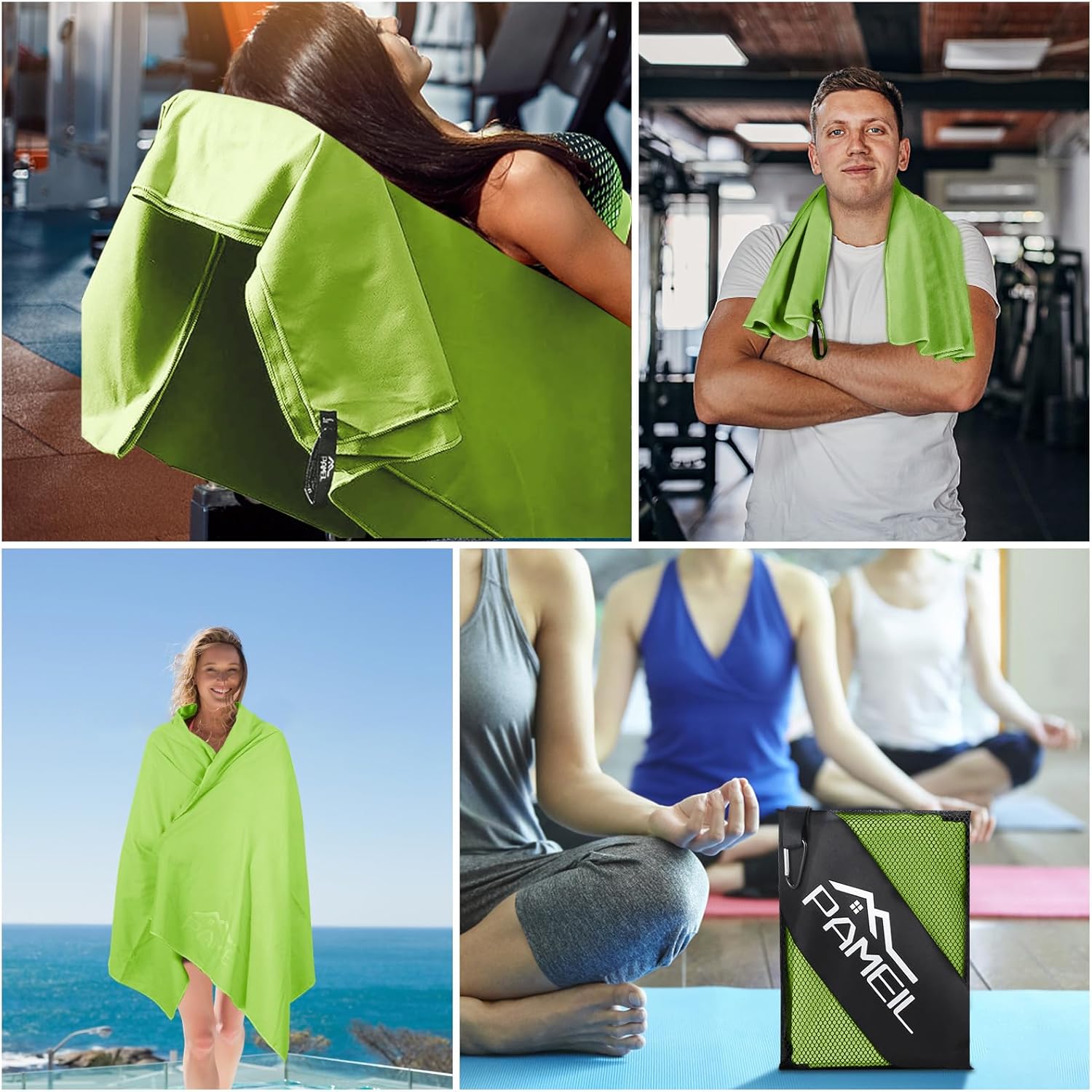 Thumbnail 6 de Pameil Microfibre Towel, 3-Pack (80x40cm x2 + 160x80cm) – Navy/Green | Quick-Dry, Soft & Compact