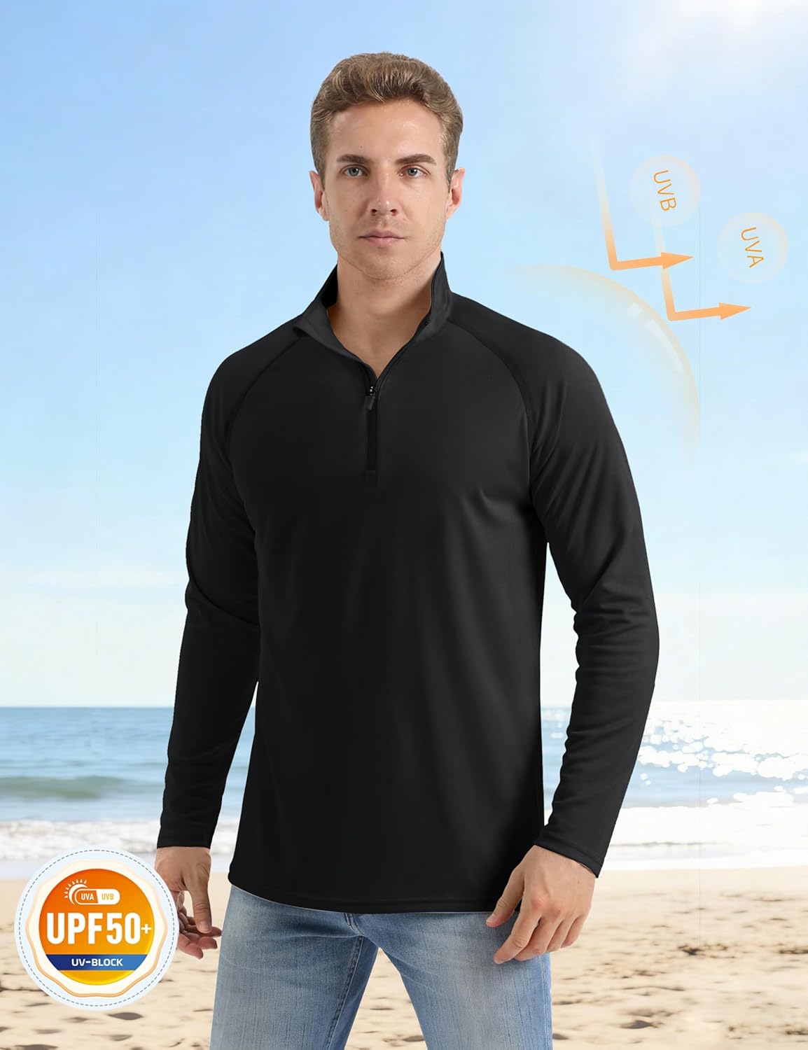 Thumbnail 2 de MAGCOMSEN men’s long sleeve sun protection 1/4 zip running & gym rash guard top (UPF 50+)