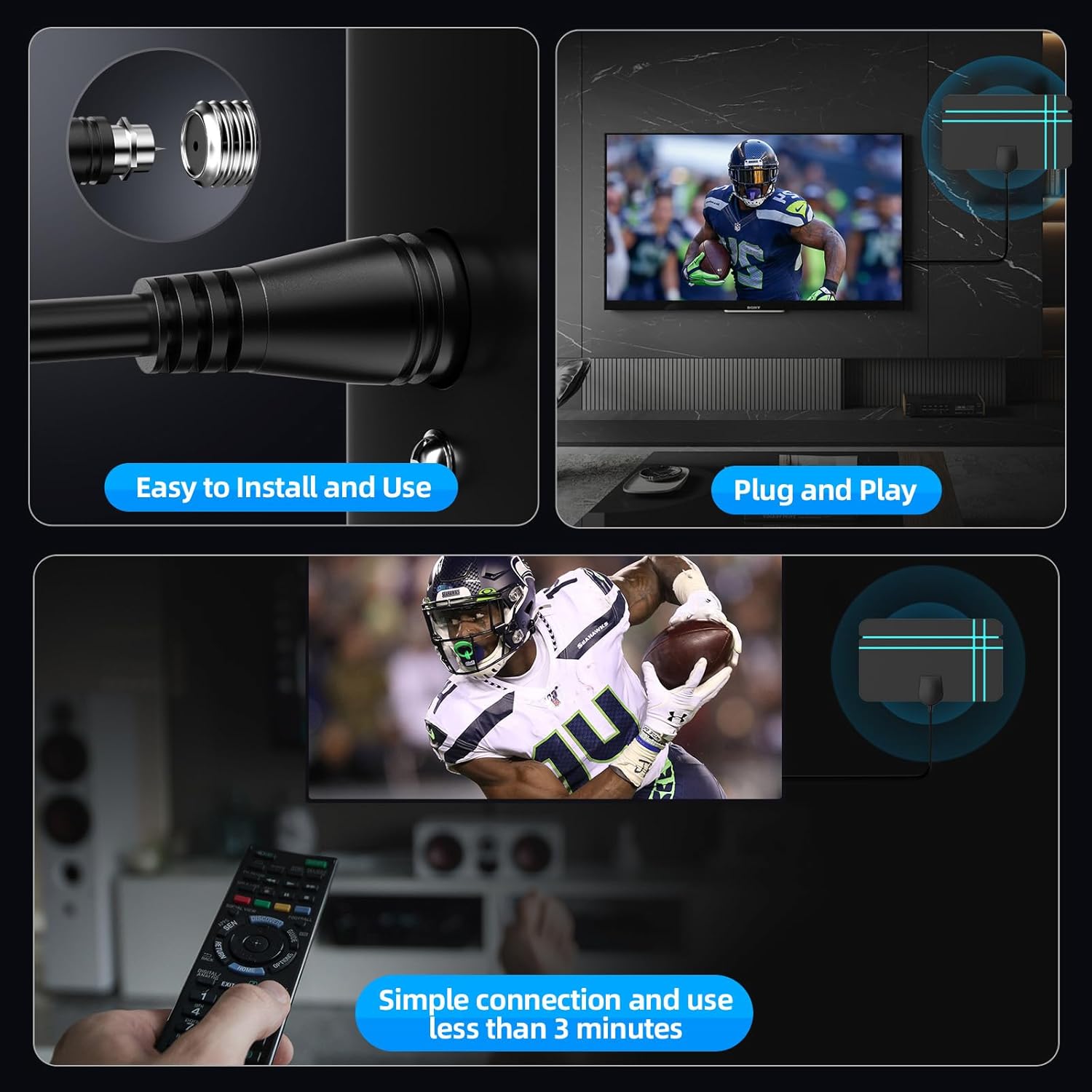 Thumbnail 3 de TV Ariels Indoor digital TV aerial with signal booster (650+ miles range) for smart TVs and freeview-style channels