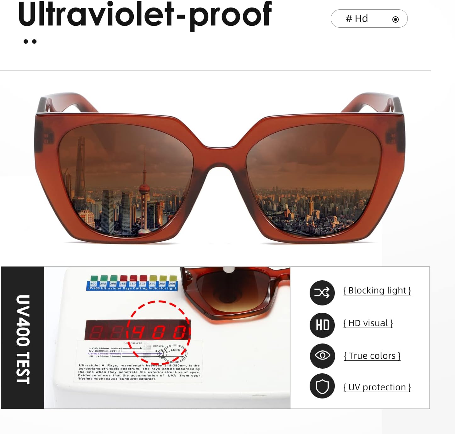 Thumbnail 5 de Kimorn Vision Retro Oversize Sunglasses – UV400 Protection for Everyday Style