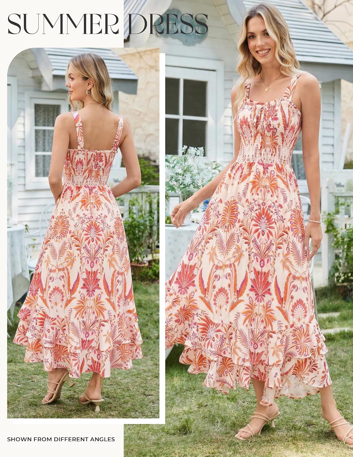 Detalle de GRACE KARIN Women's 2026 Summer Floral Boho Dress: Square Neck Maxi with Straps