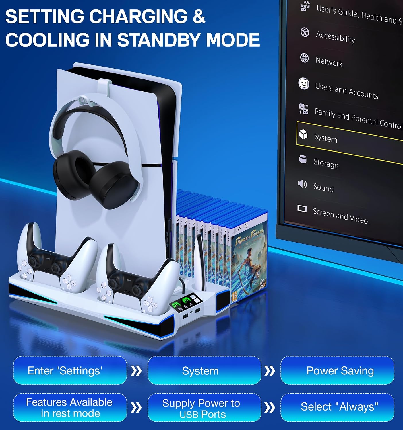 Thumbnail 6 de Vertical PS5 Stand and Cooler Station with Dual Controller Charging