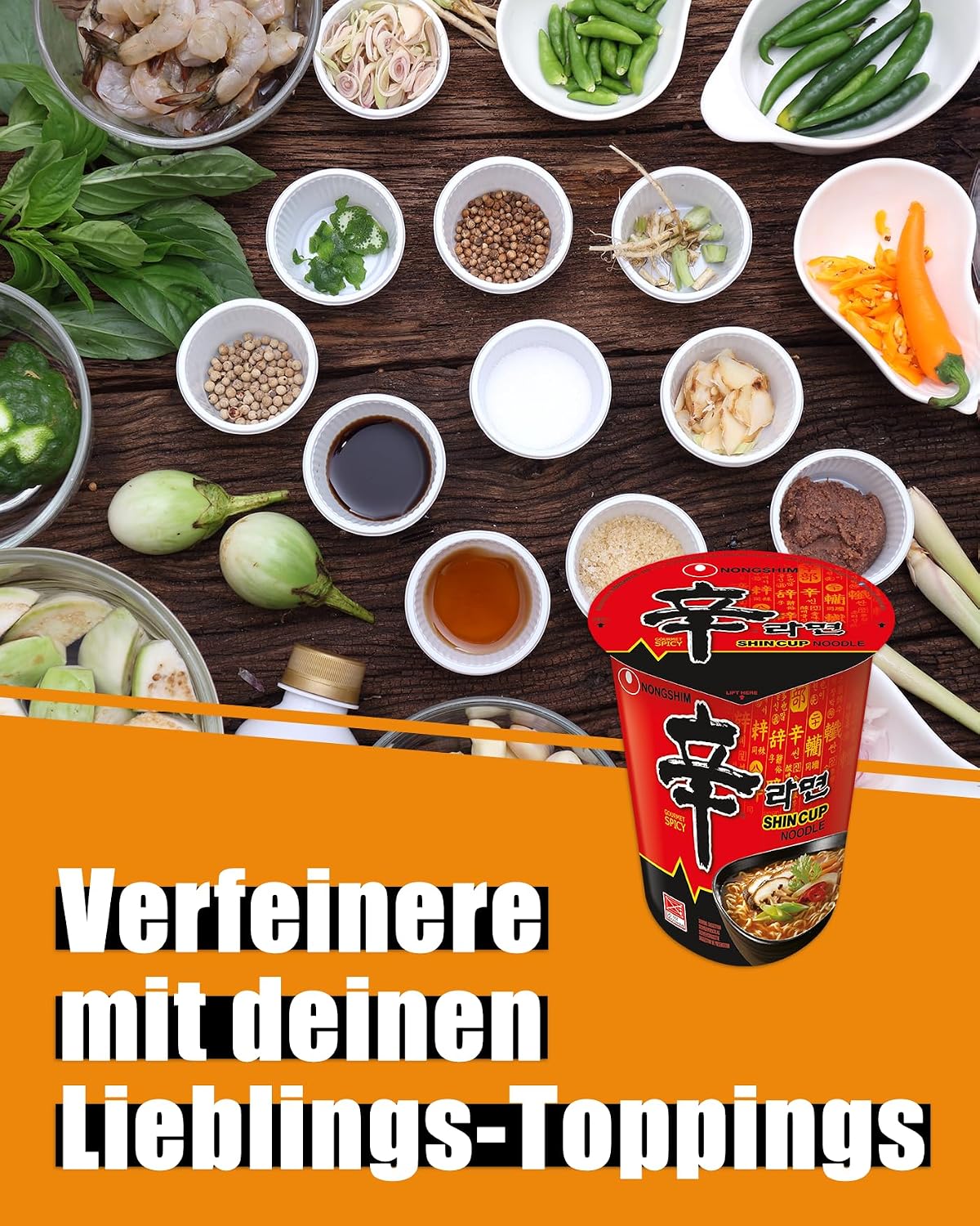 Detalle de Nong Shim Instantnudeln Shin Ramyun – Koreanische Cup-Suppe scharf (6er Vorteilspack á 68 g)