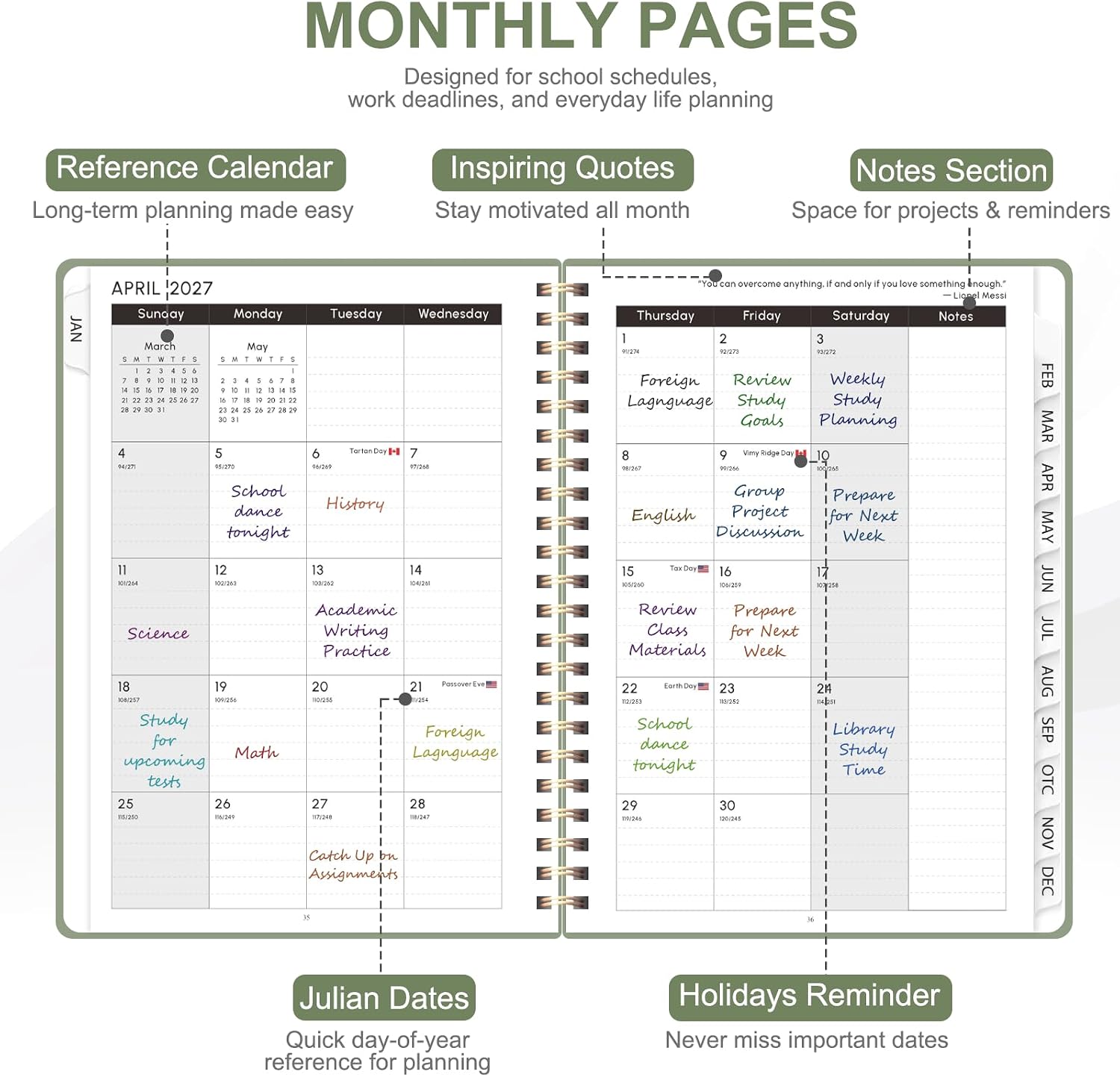 Detalle de VALOME 2027 Weekly and Monthly Planner, A5 Hardcover, 100 GSM Paper