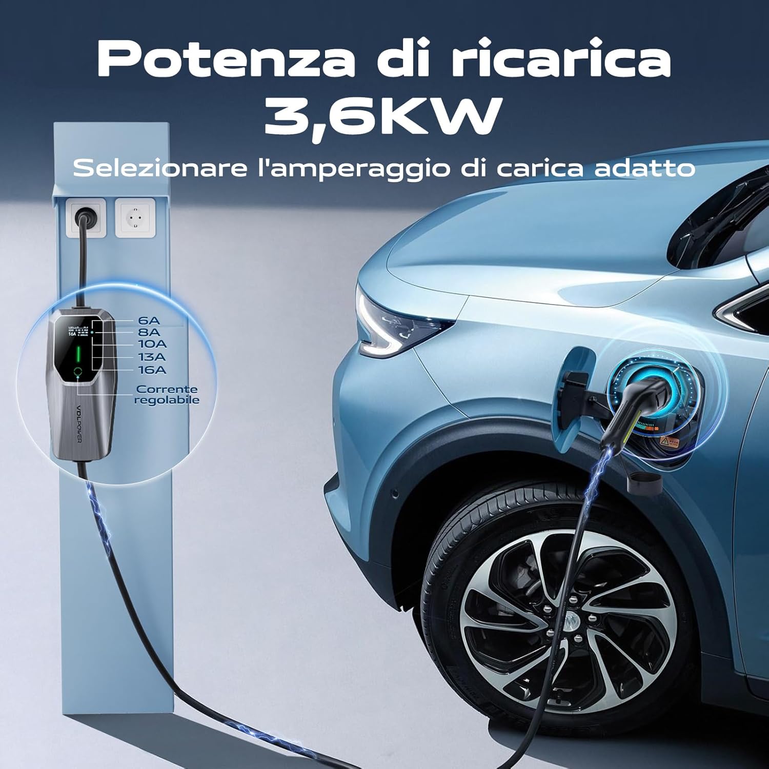 Detalle de VDLPOWEREU Colonnina ricarica 3,6 kW Tipo 2