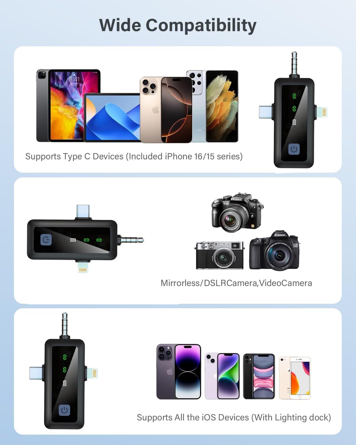 Thumbnail 6 de AUJQMYCA MF001 Wireless Lavalier Microphone with 3-in-1 Connector