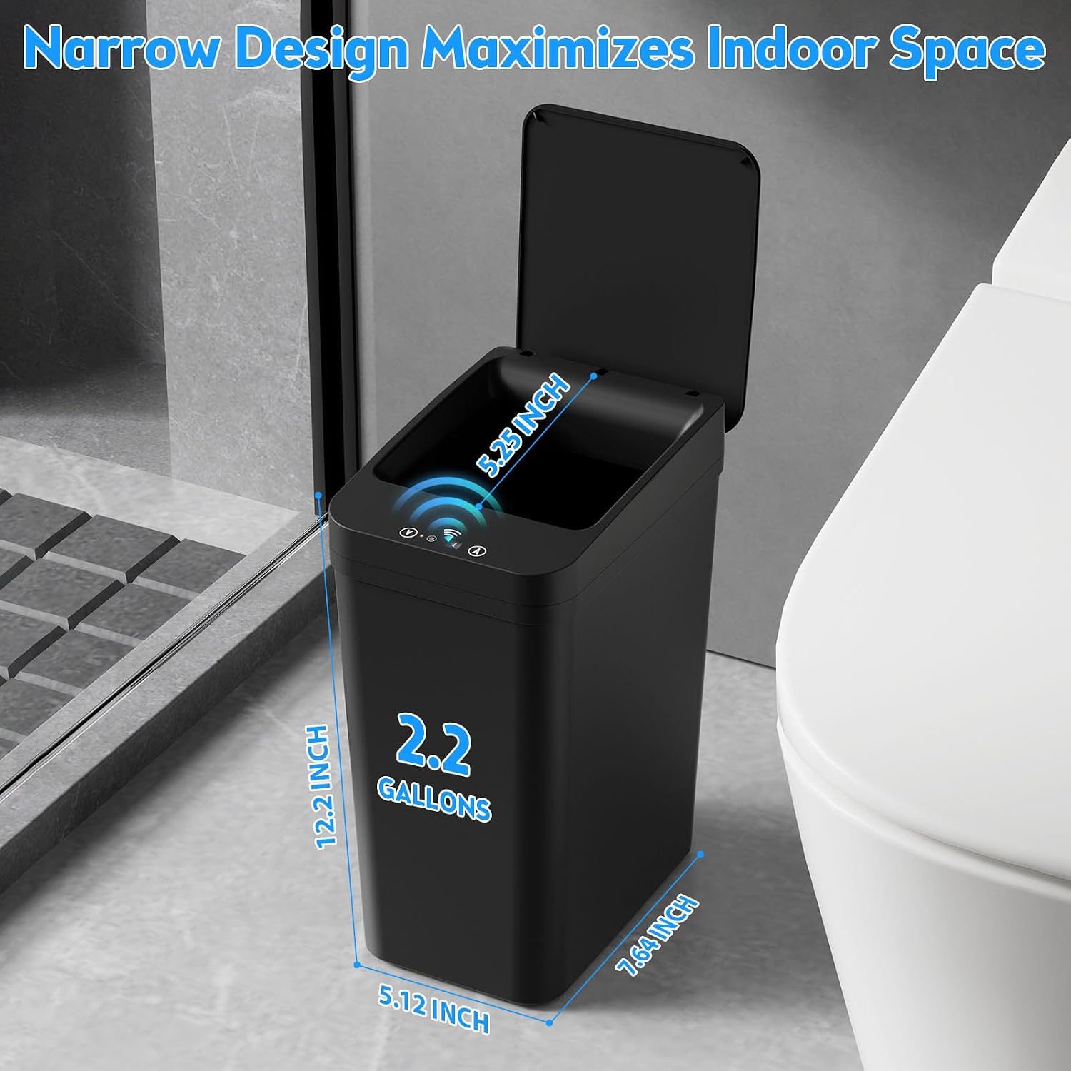 Thumbnail 3 de KOEYLE Bathroom Trash Can with Lid (2-Pack, 2.2 Gallon) Touchless Automatic Sensor Smart Bin, Black